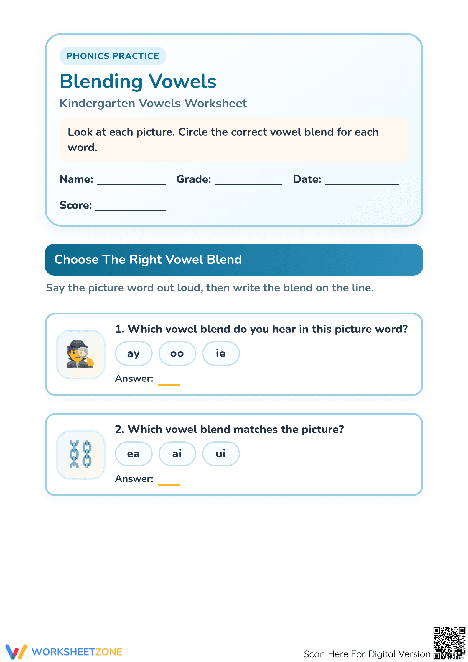 Essential Blending Vowels Worksheet | Grade 1 Phonics - Page 1