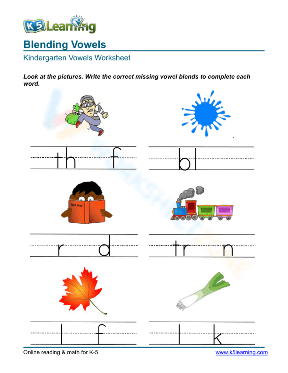 Write blending vowels 6 - Page 1