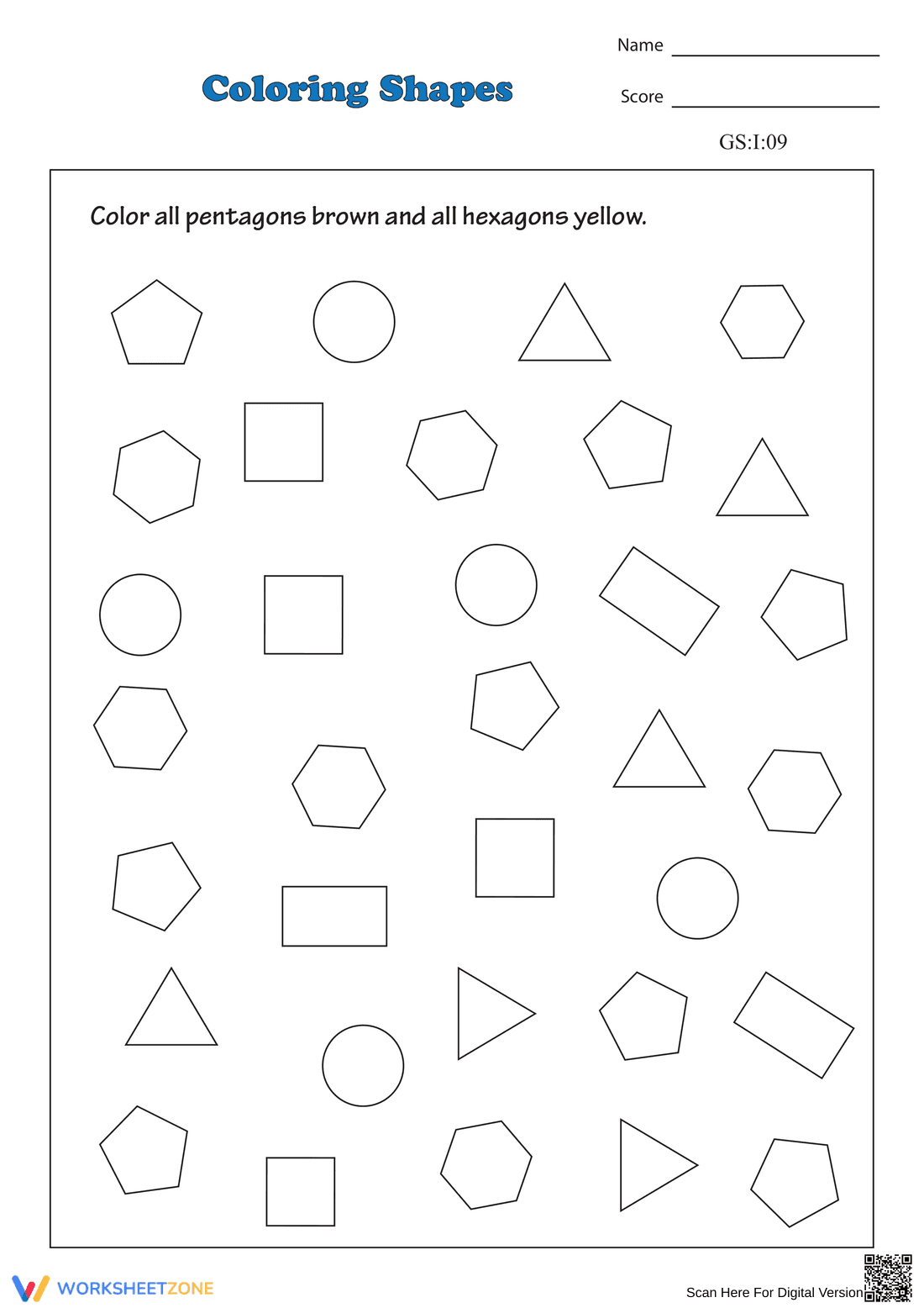 Fun with Shapes: Coloring Shapes Worksheet - Page 1