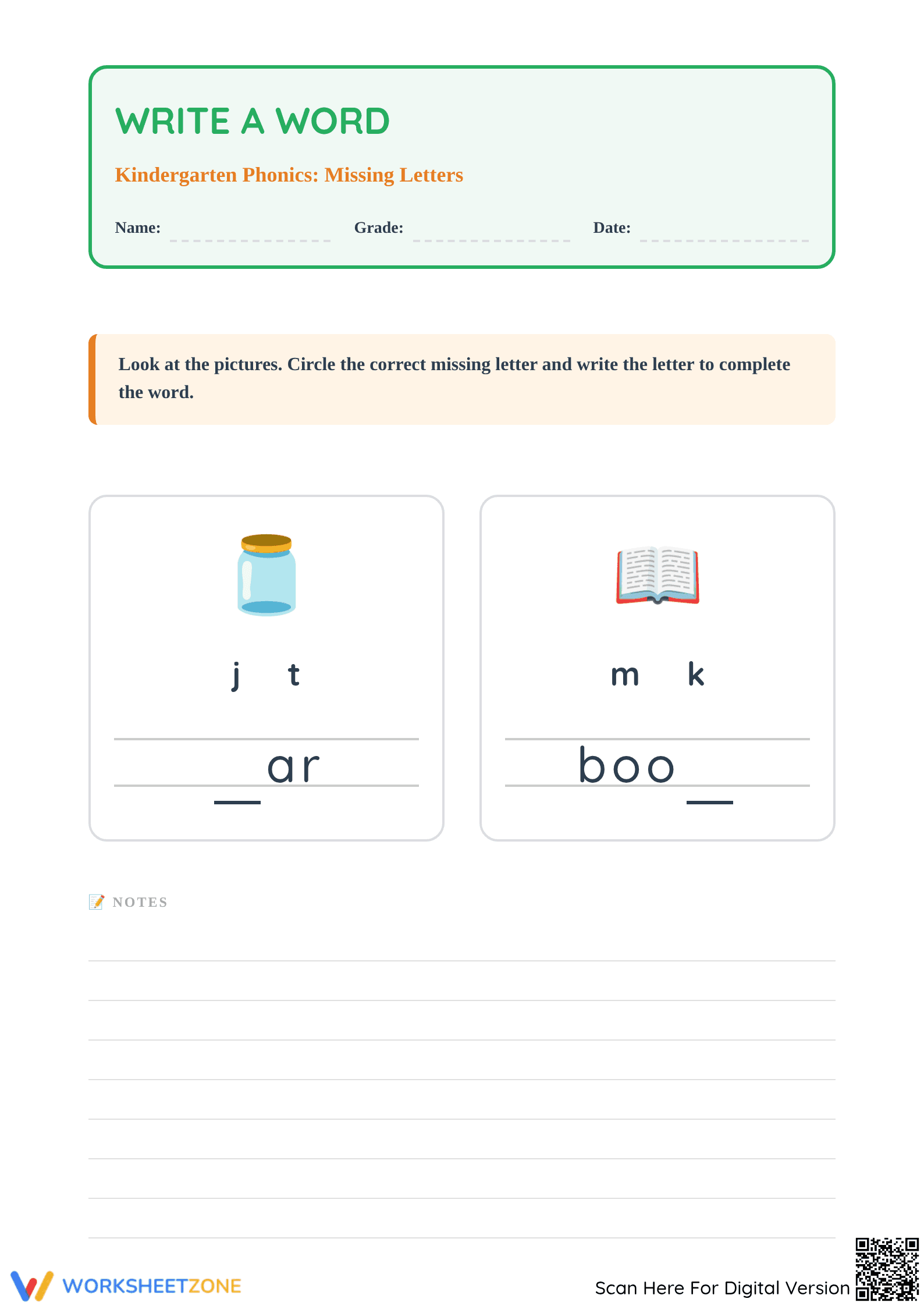 Grade K-1 Phonics: Write a Word 6 — Essential Printable - Page 1