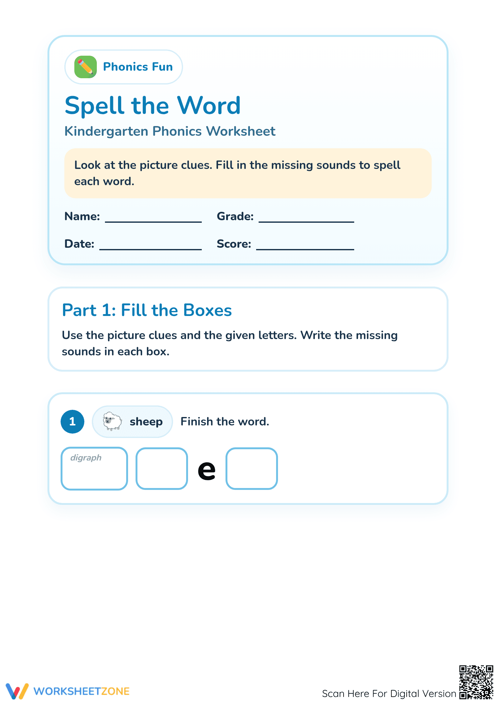 Printable Digraphs Worksheet | Kindergarten ELA Phonics - Page 1