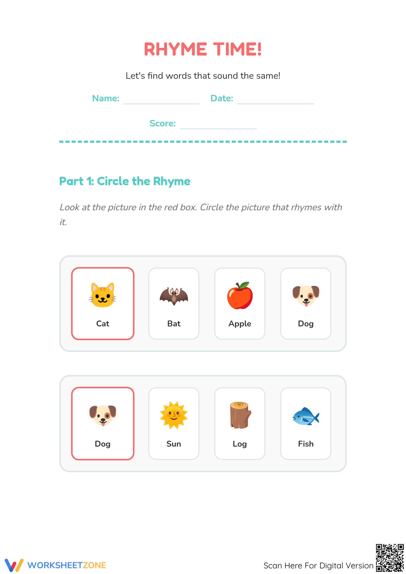Essential Rhyming Words Worksheet | Grade K-1 Printable - Page 1