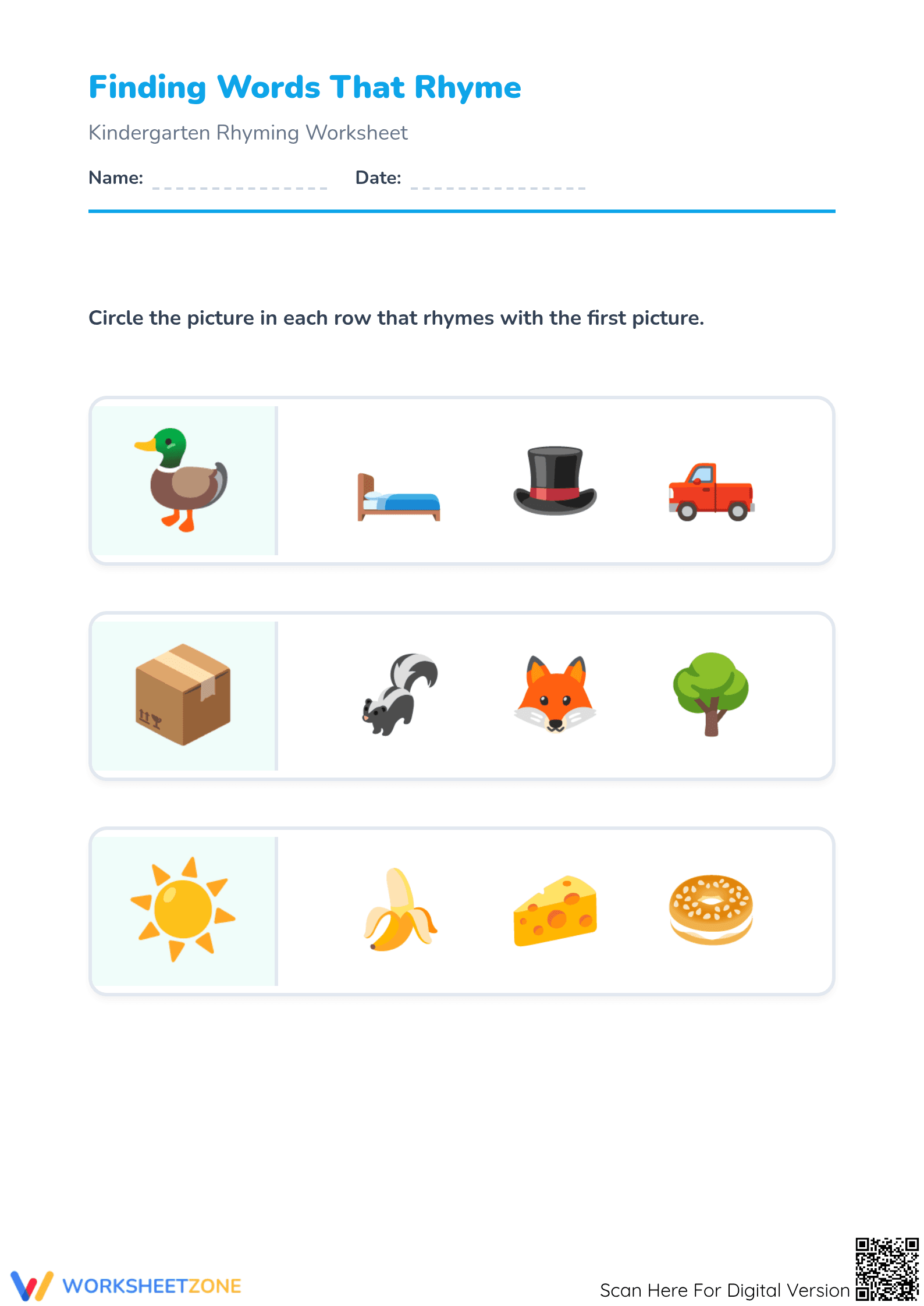 Finding Rhyming Words Worksheet | Essential Grade K-1 - Page 1