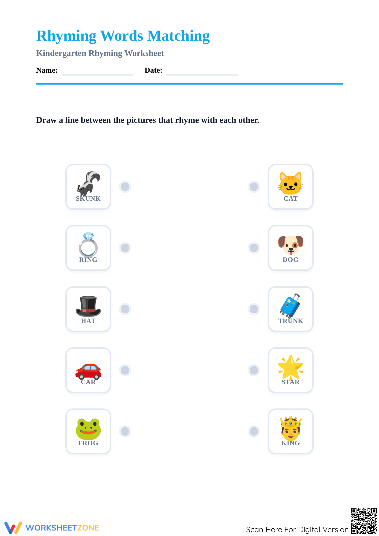Rhyming Words Matching Worksheet | Essential Grade K - Page 1
