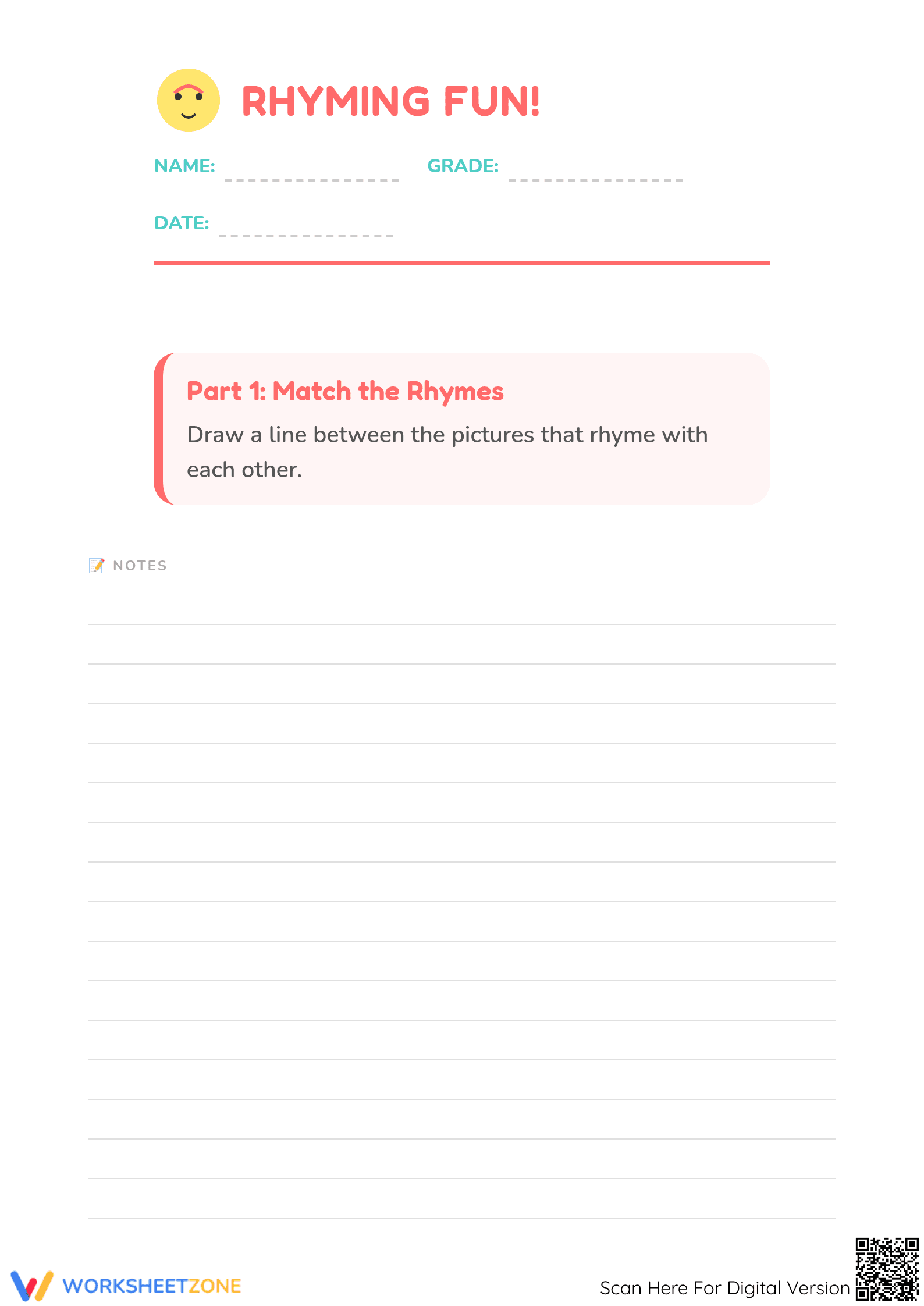 Essential Rhyming Words Matching Worksheet | Grade K-1 - Page 1