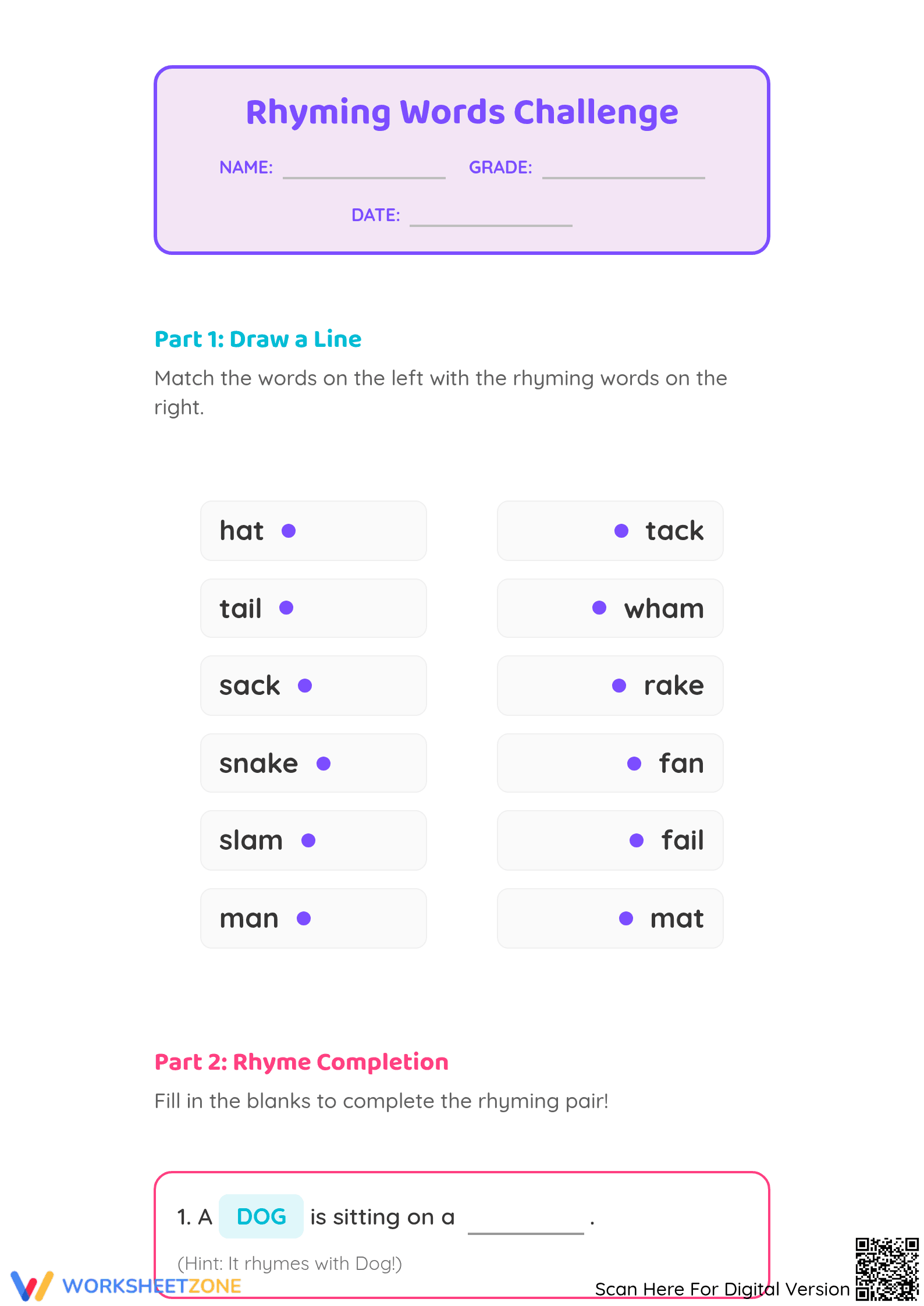 Rhyming Words Matching Worksheet | Grade K Essential - Page 1