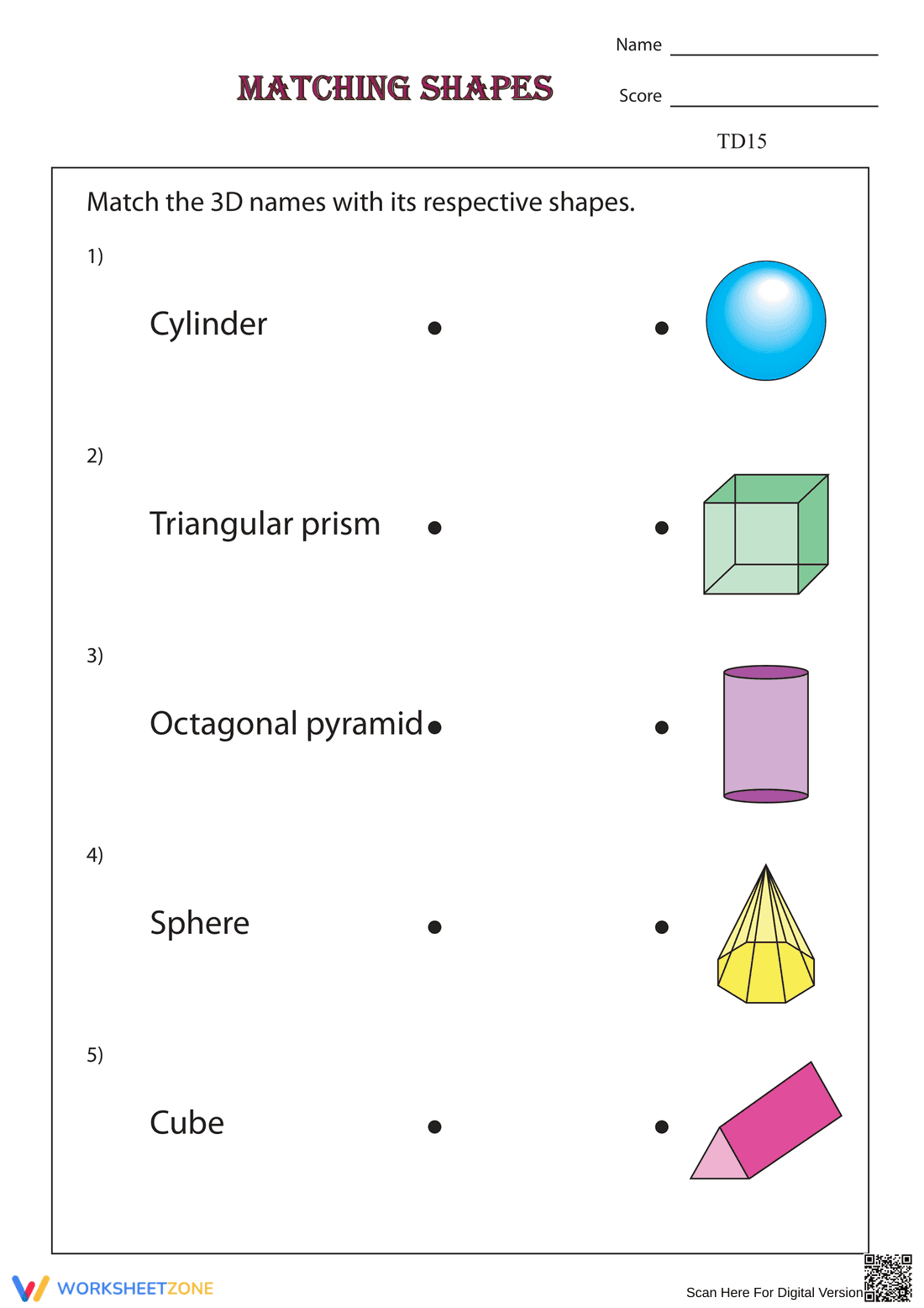 Matching 3D Shapes Worksheet - Page 1