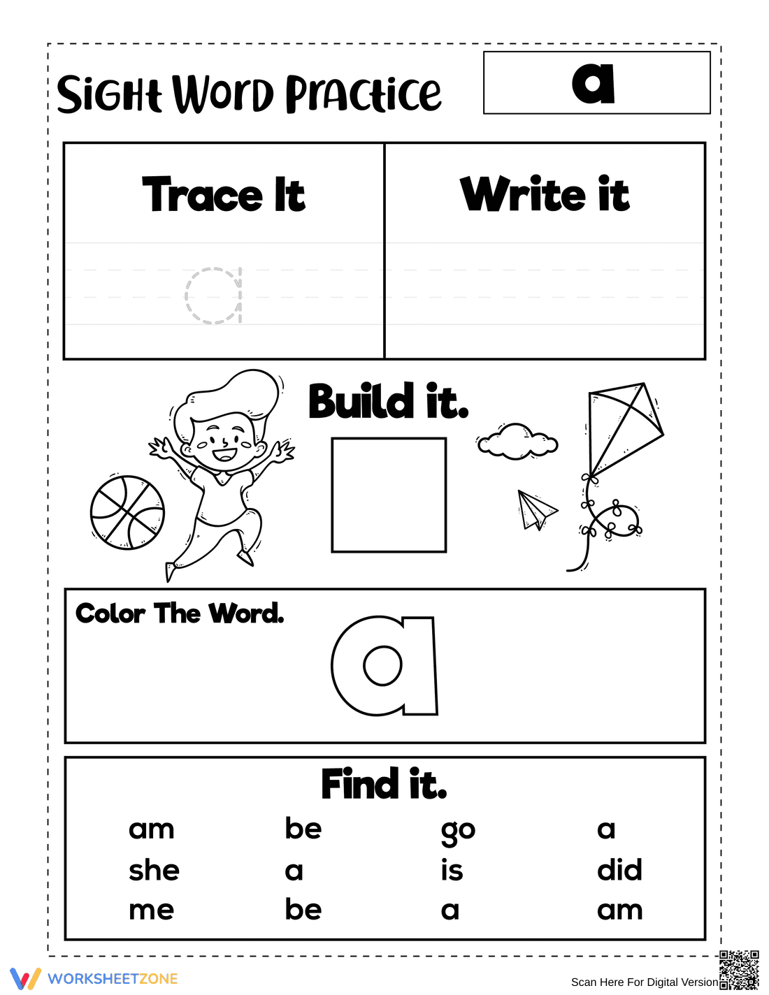 Sight Word "a" Worksheet | Grade K-1 Printable - Page 1