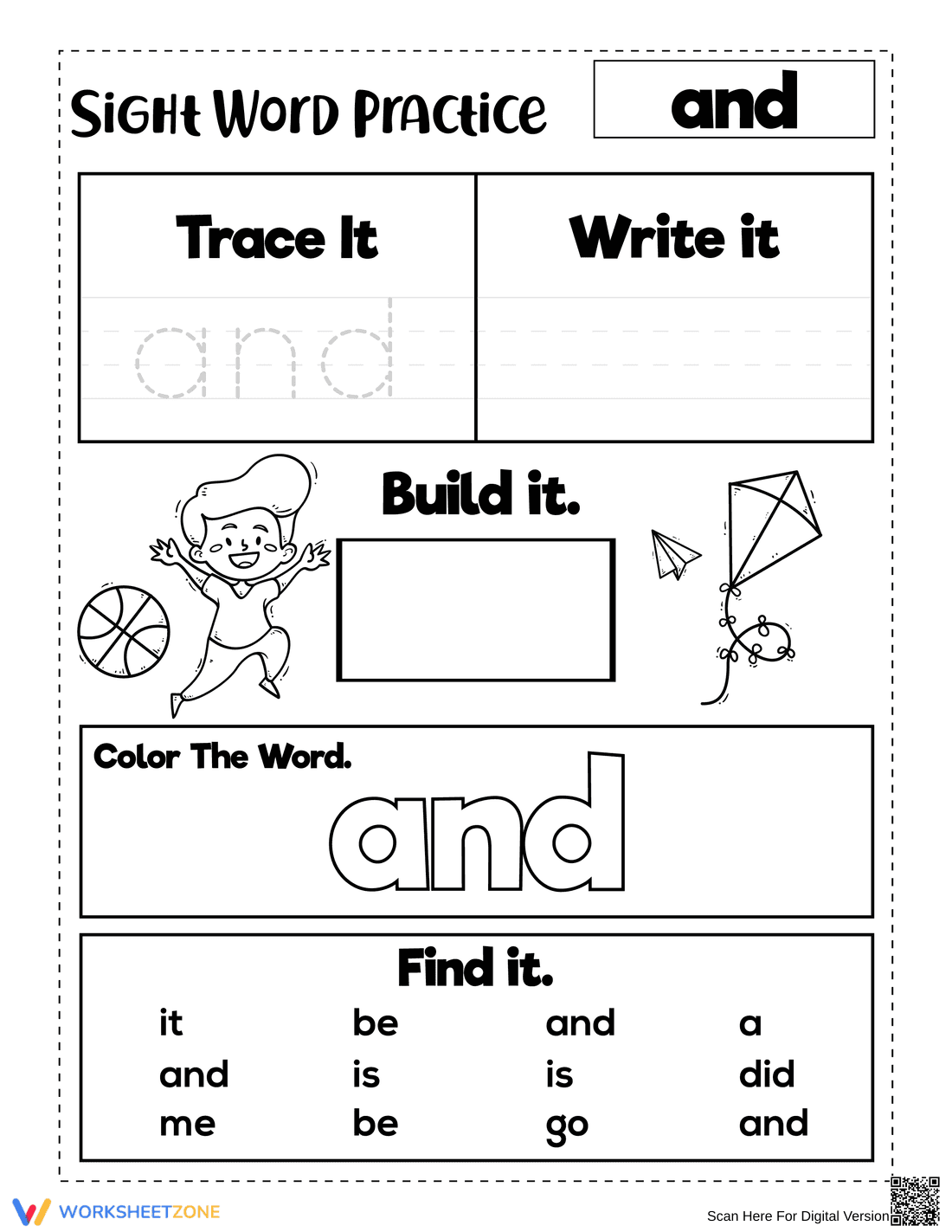 Sight Word "and" Worksheet | Kindergarten Essential - Page 1