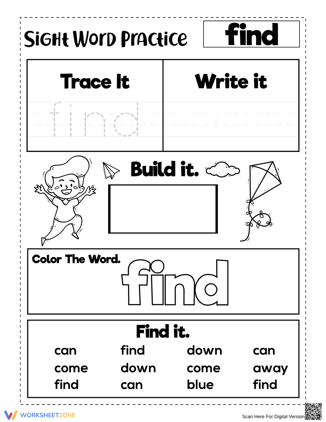 Grade K Sight Word Find — Printable No-Prep Worksheet - Page 1