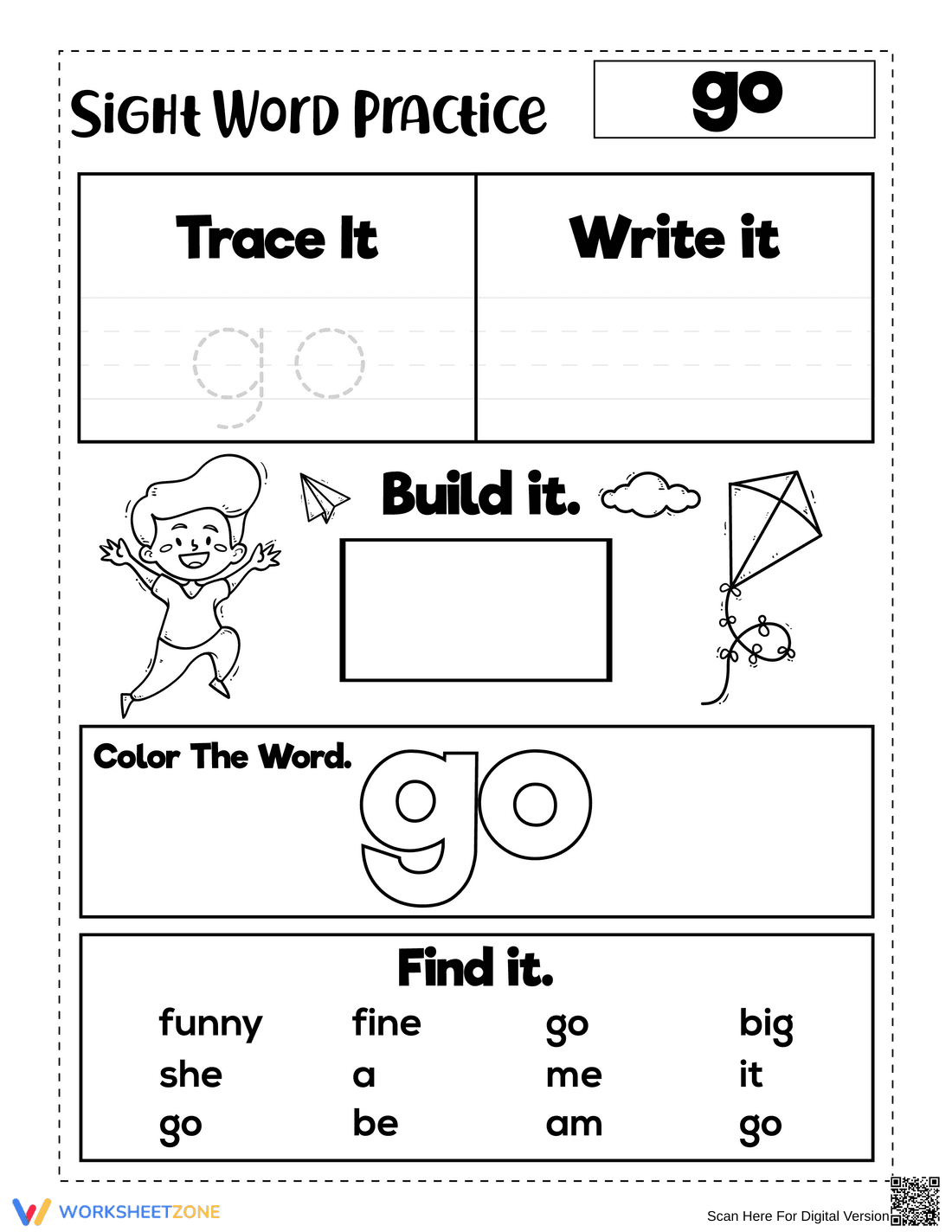 Sight Word "go" Worksheet | Essential Grade K ELA - Page 1