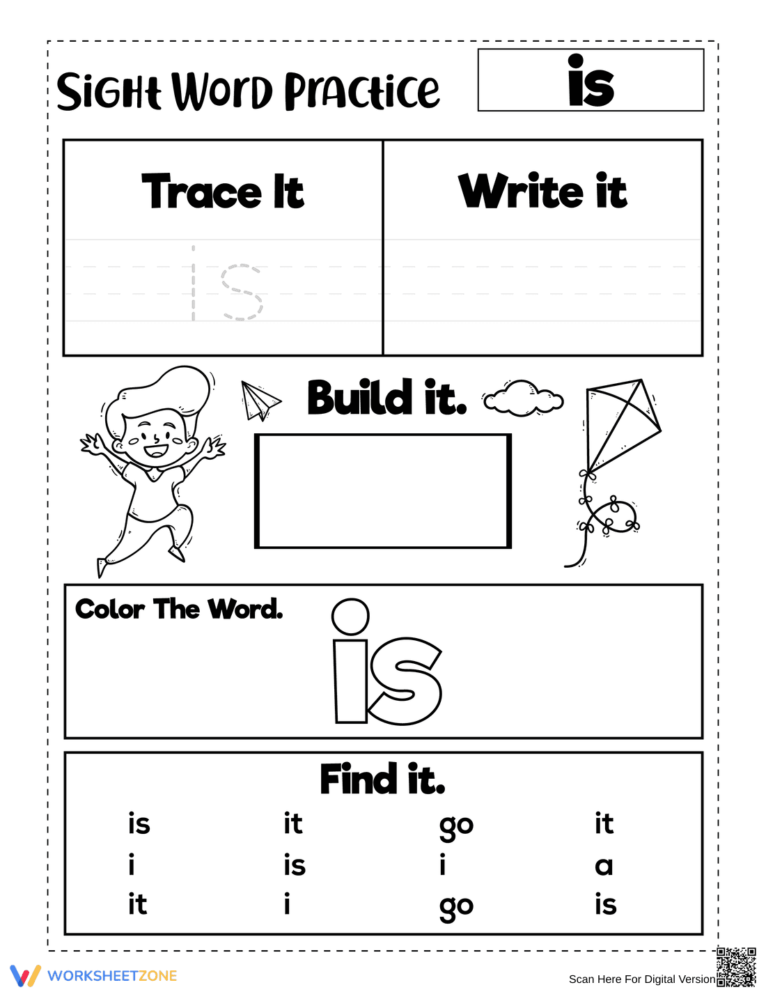 Sight Word "is" Printable Worksheet | Grade K ELA - Page 1
