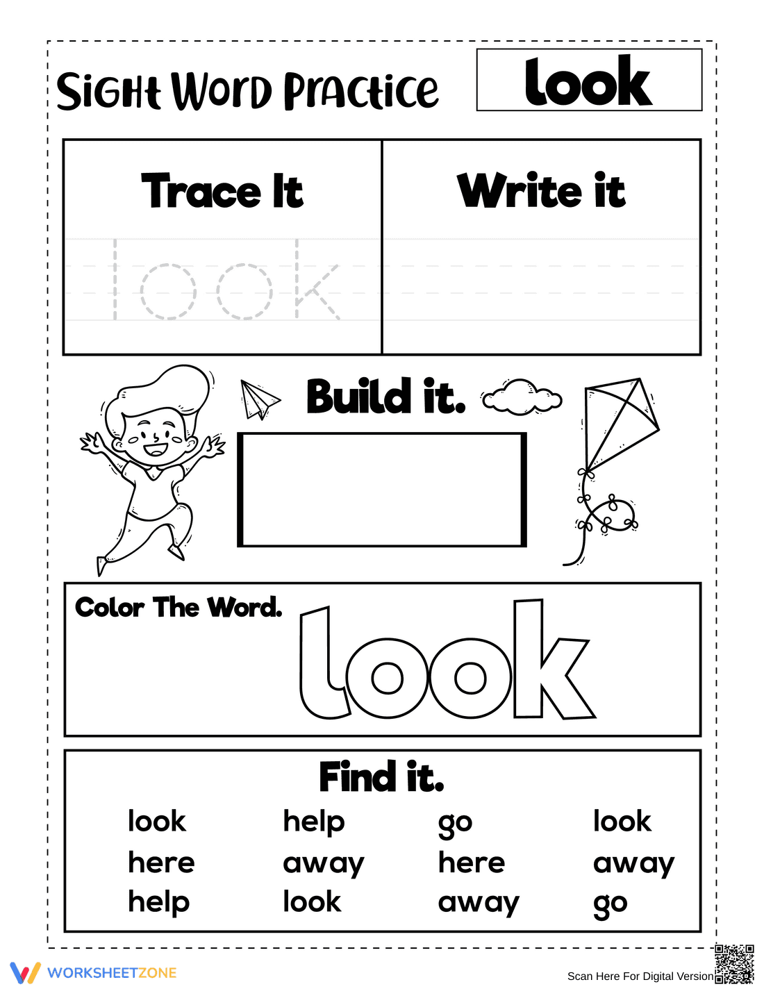 Sight Word Look Printable Worksheet | Grade K Ready - Page 1
