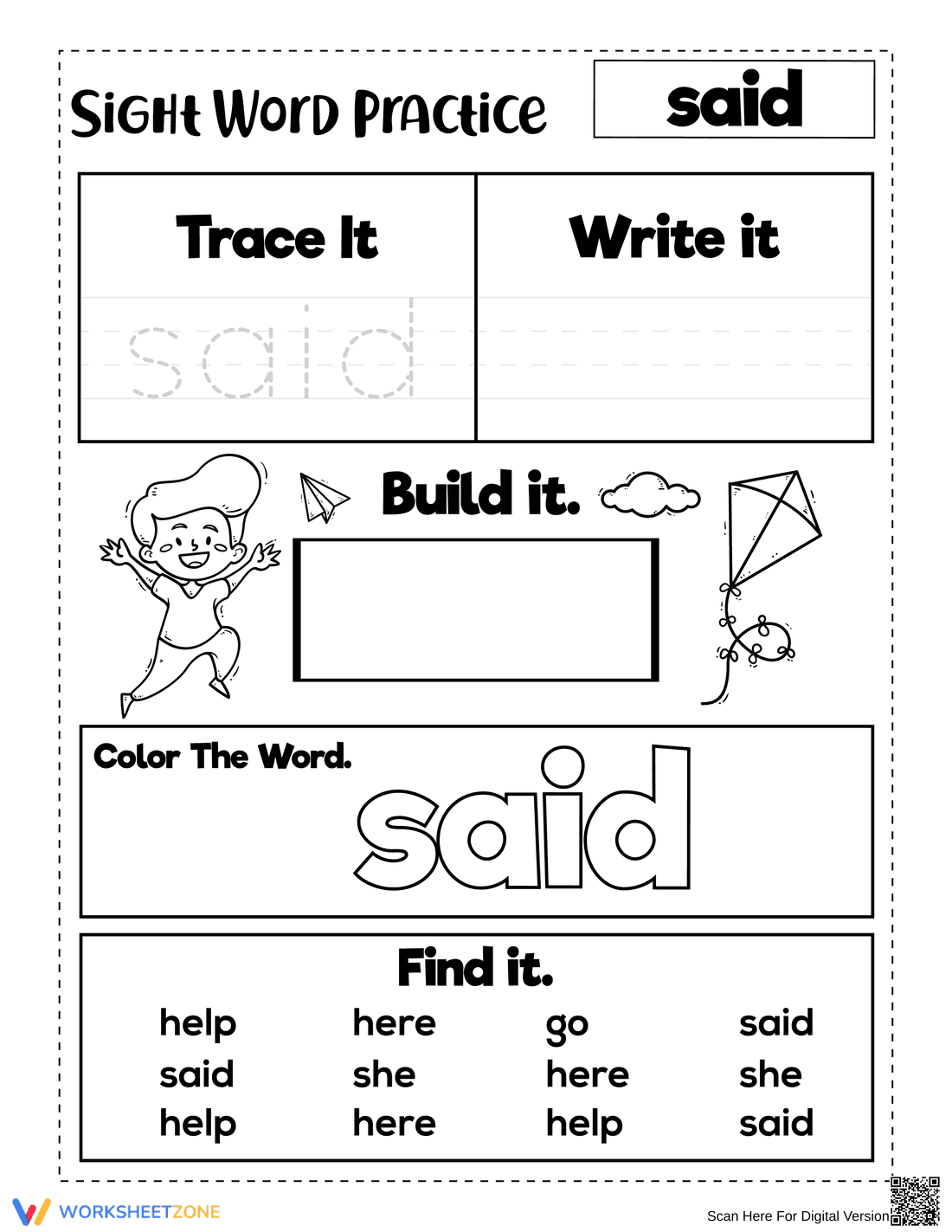 "said" Sight Word Worksheet | Grade K-1 Essential - Page 1