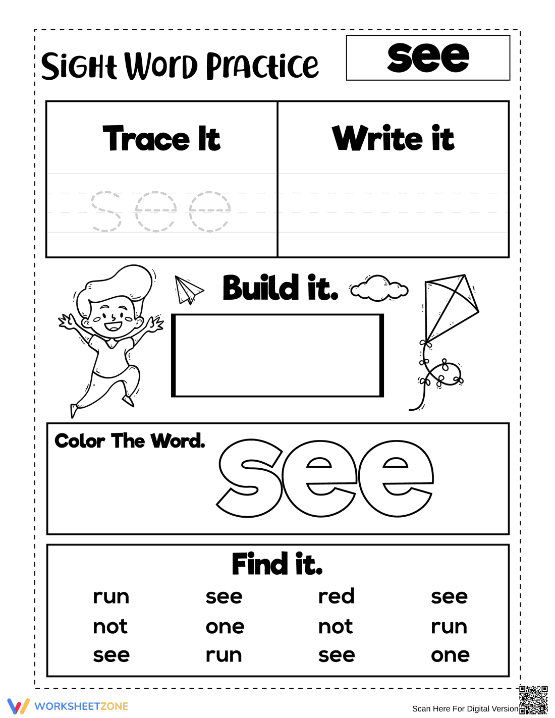 Sight Word See Printable Worksheet | Grade K ELA - Page 1