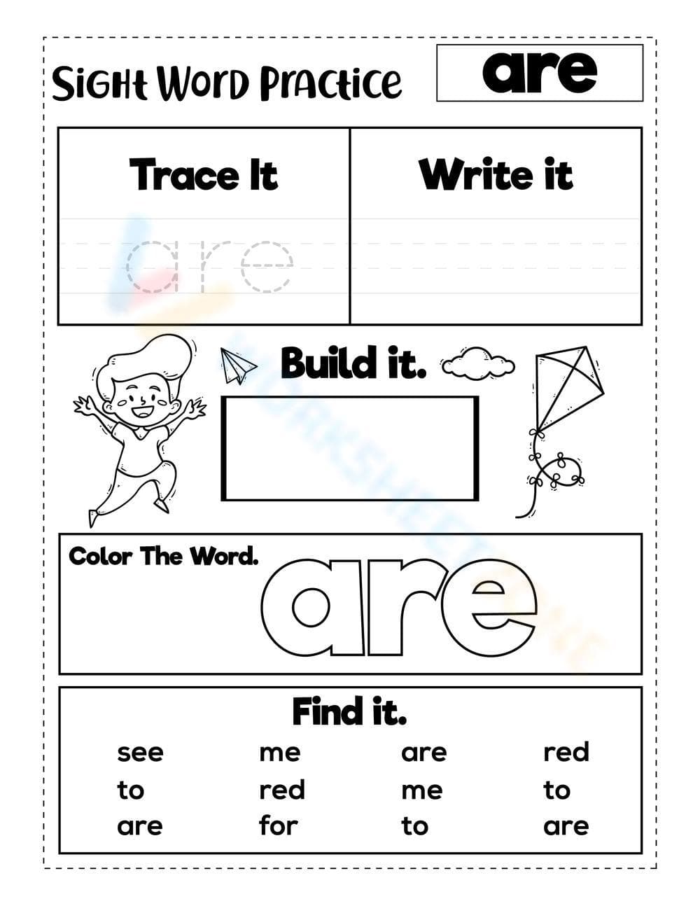 Sight Word "are" - Page 1