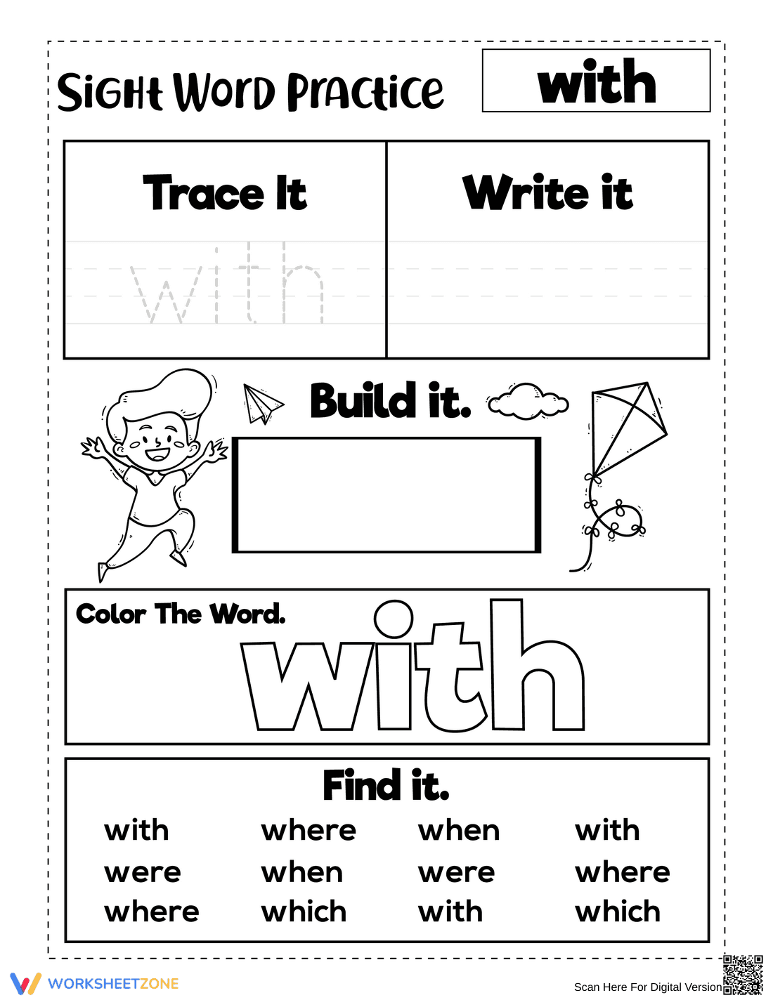 Sight Word "with" Worksheet | Essential Grade K-1 ELA - Page 1