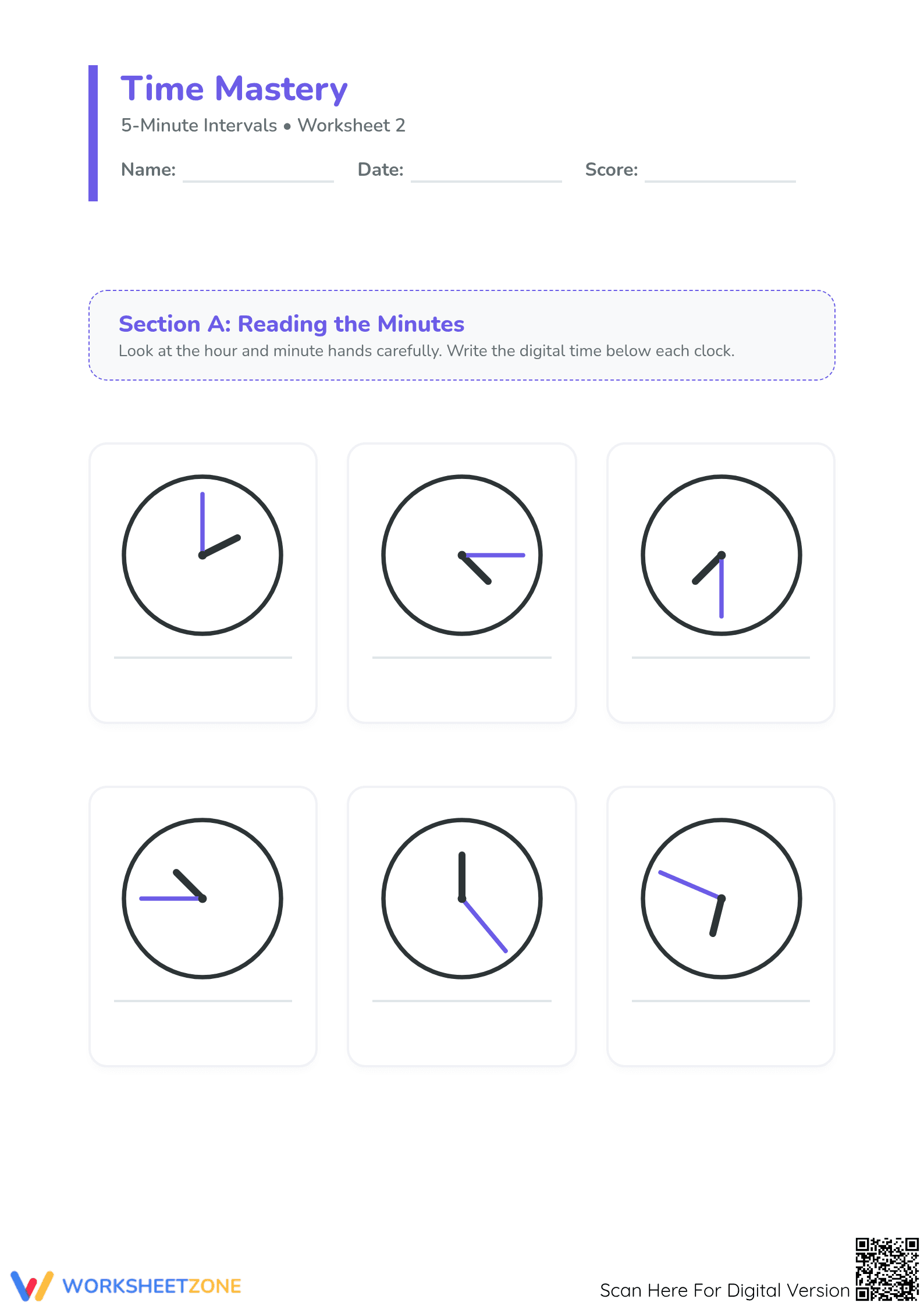 Essential 5-Minute Intervals Worksheet | Grade 2 Math - Page 1