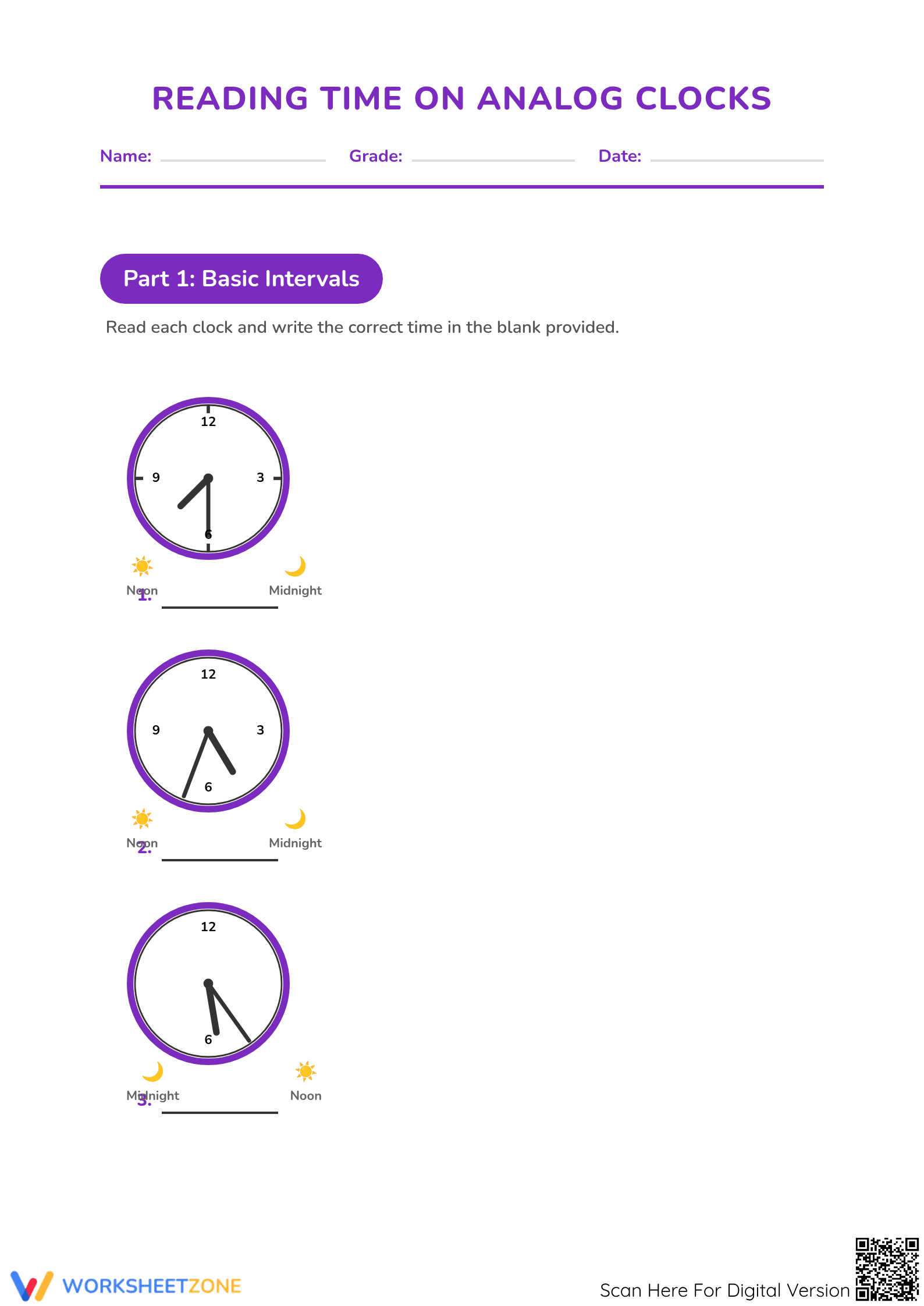 5-Minute Intervals Clock Worksheet | Grade 2-4 Essential - Page 1