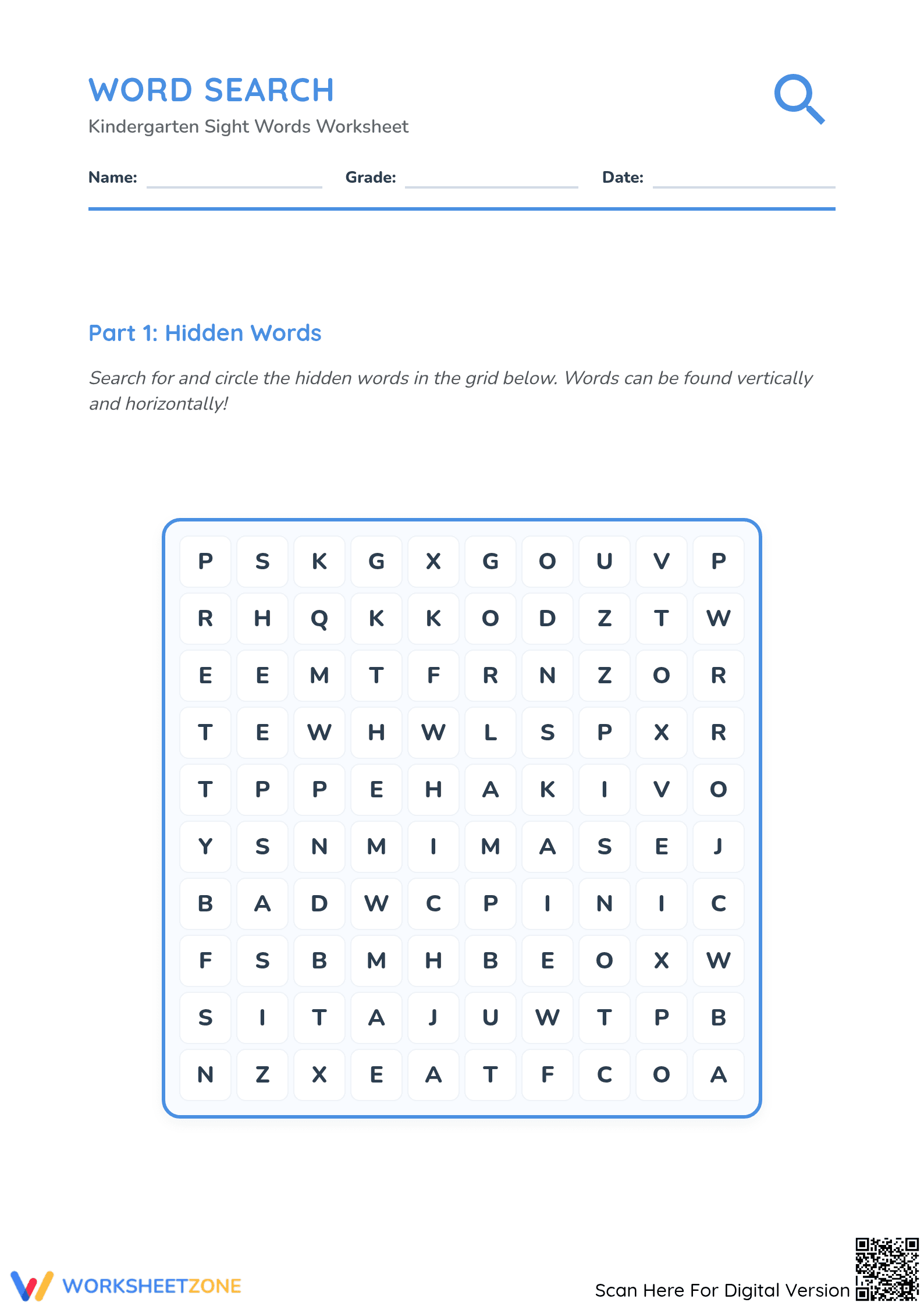 Kindergarten Sight Words Word Search | Essential Printable - Page 1