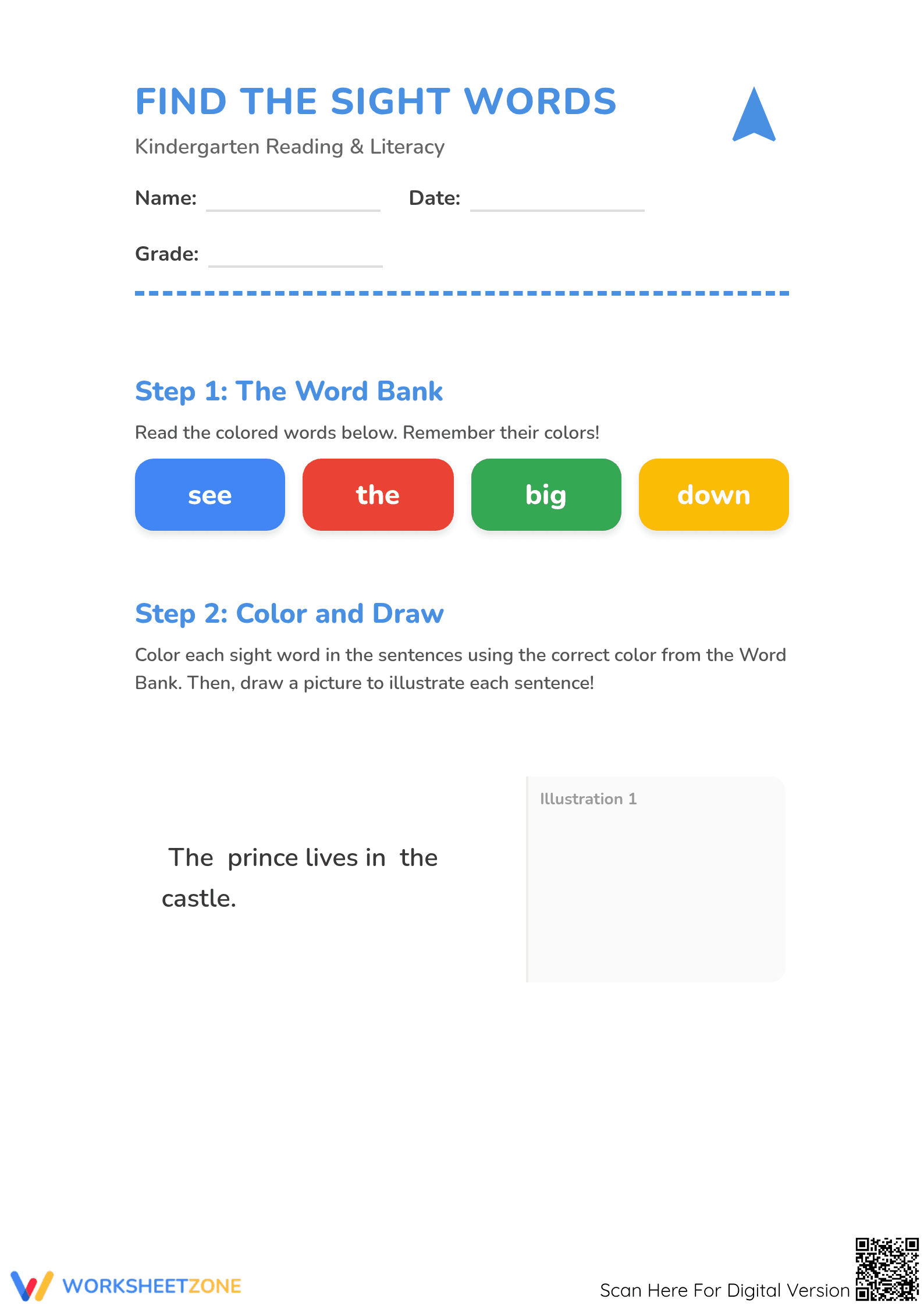 Essential Sight Words Worksheet | Kindergarten ELA Ready - Page 1