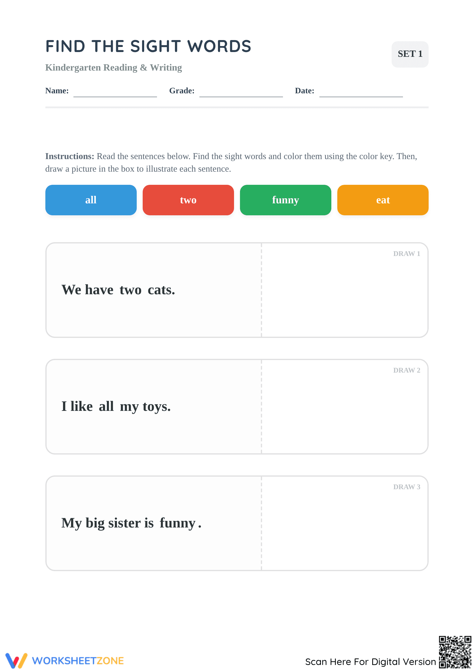Kindergarten Sight Words Worksheet | Printable Ready - Page 1