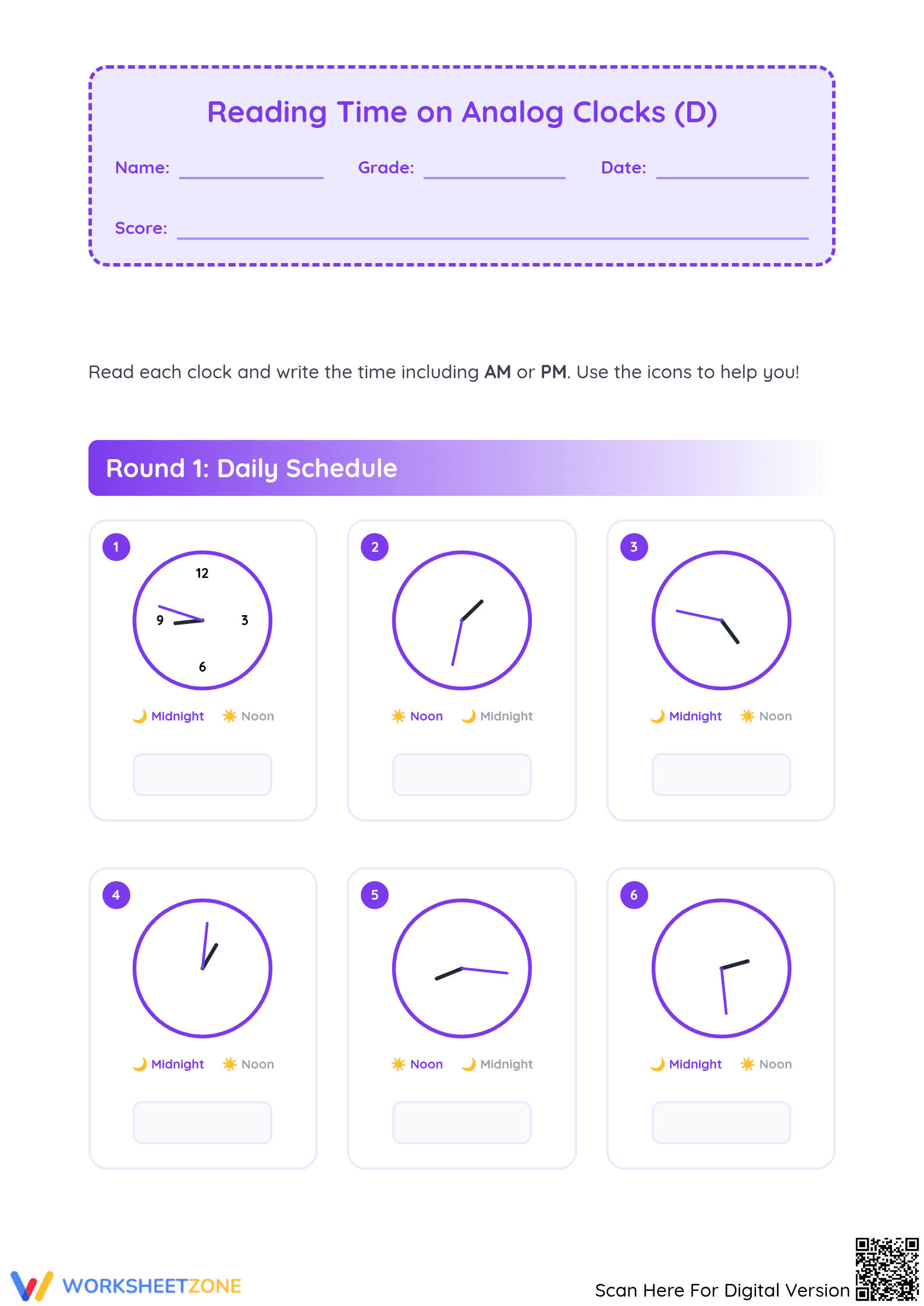 Essential Telling Time Worksheet | Grade 3 Printable - Page 1