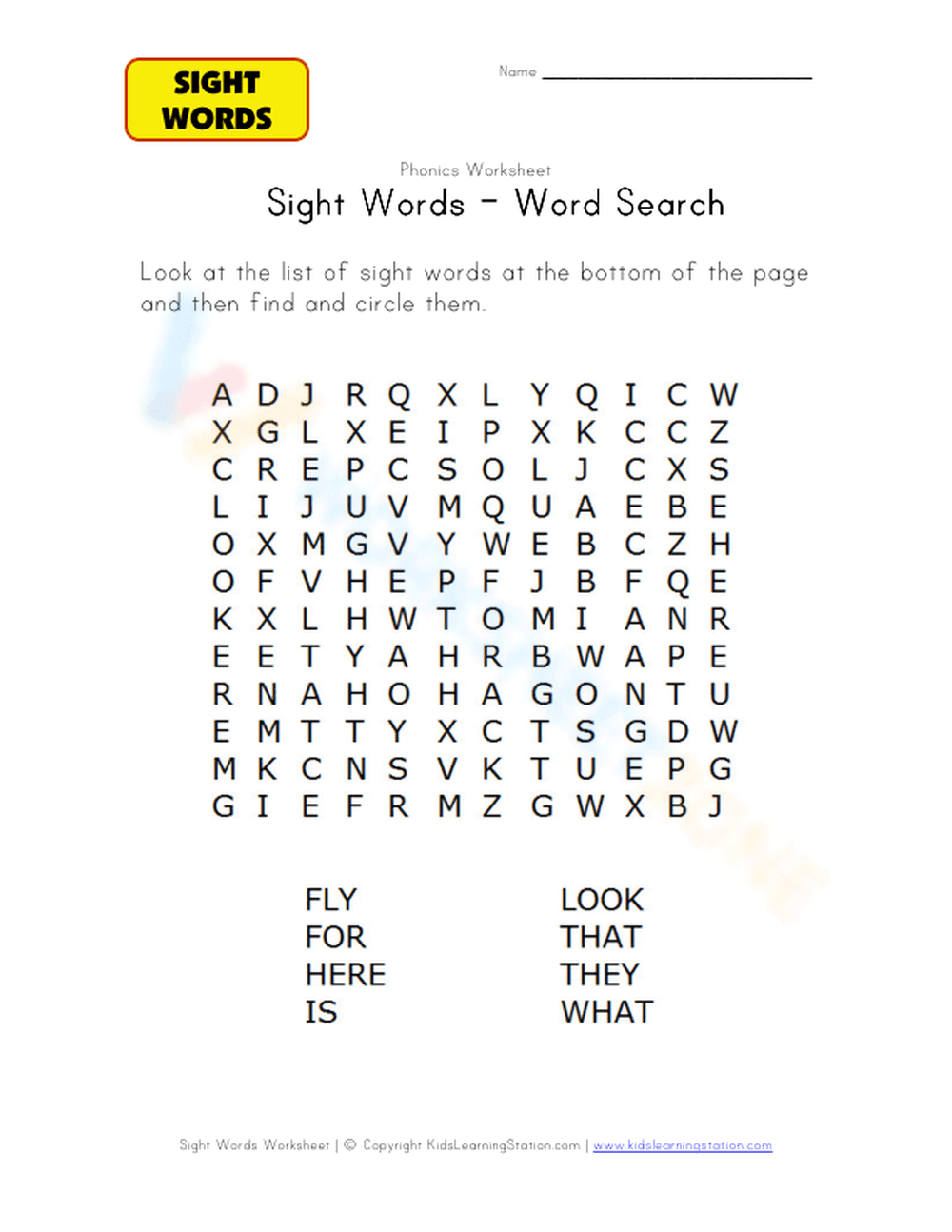Sight Words - Word Search 1 - Page 1