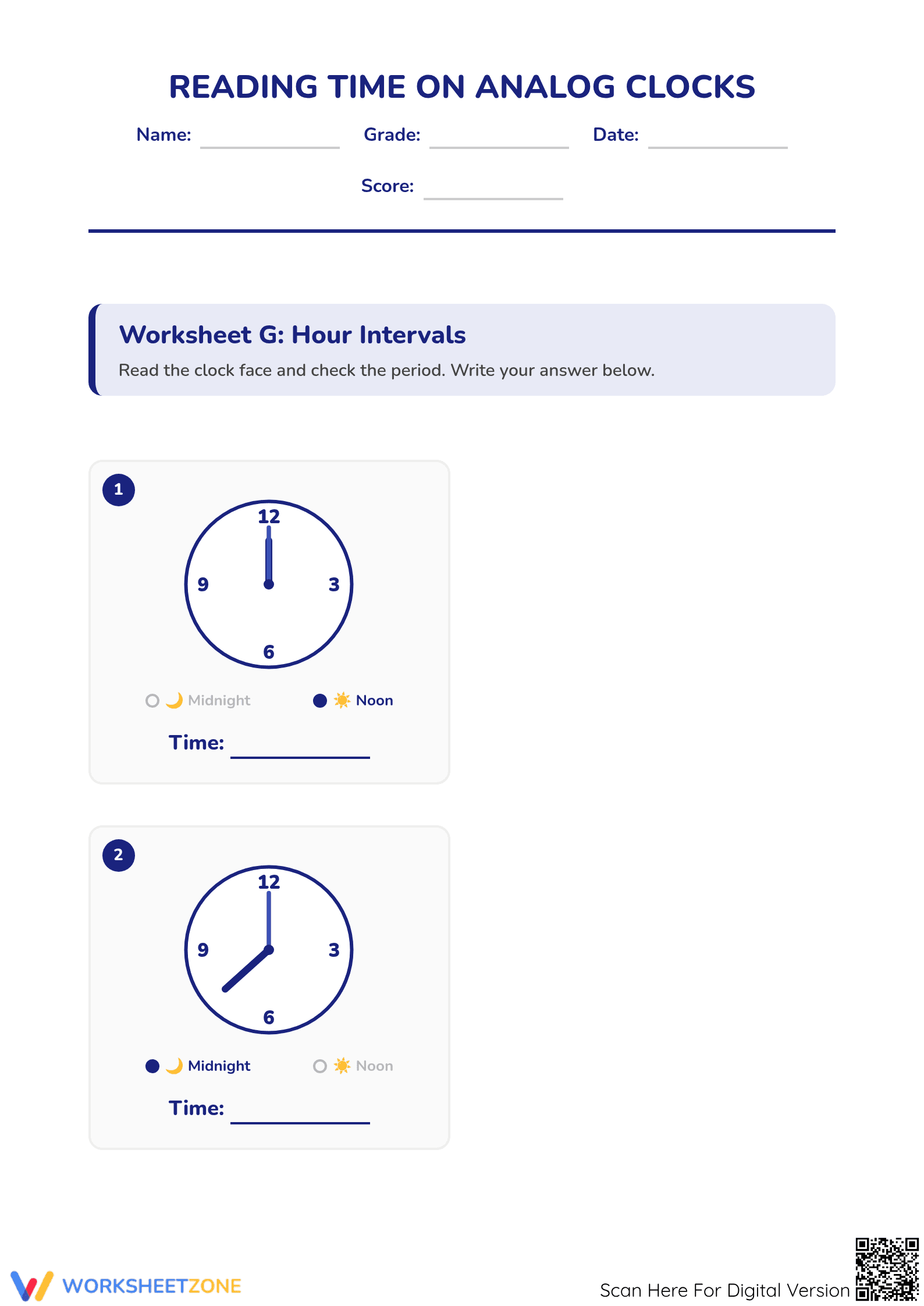 Essential Reading Hours Analog Clock Worksheet | Grade 2 - Page 1