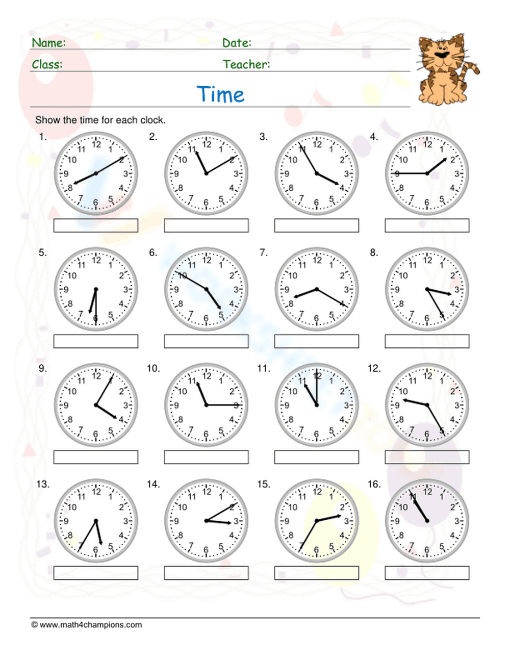 Telling time 5 minute past - Page 1