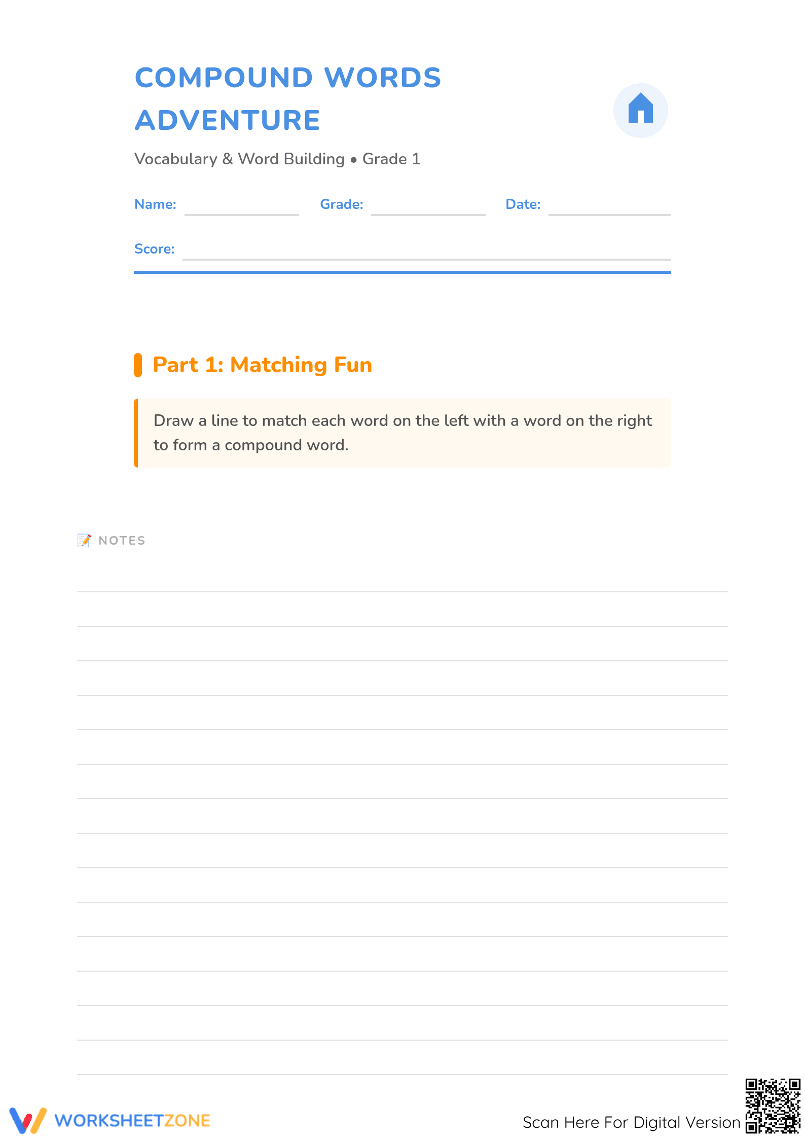 Essential Matching Compound Words 2 Worksheet | Grade 1 - Page 1