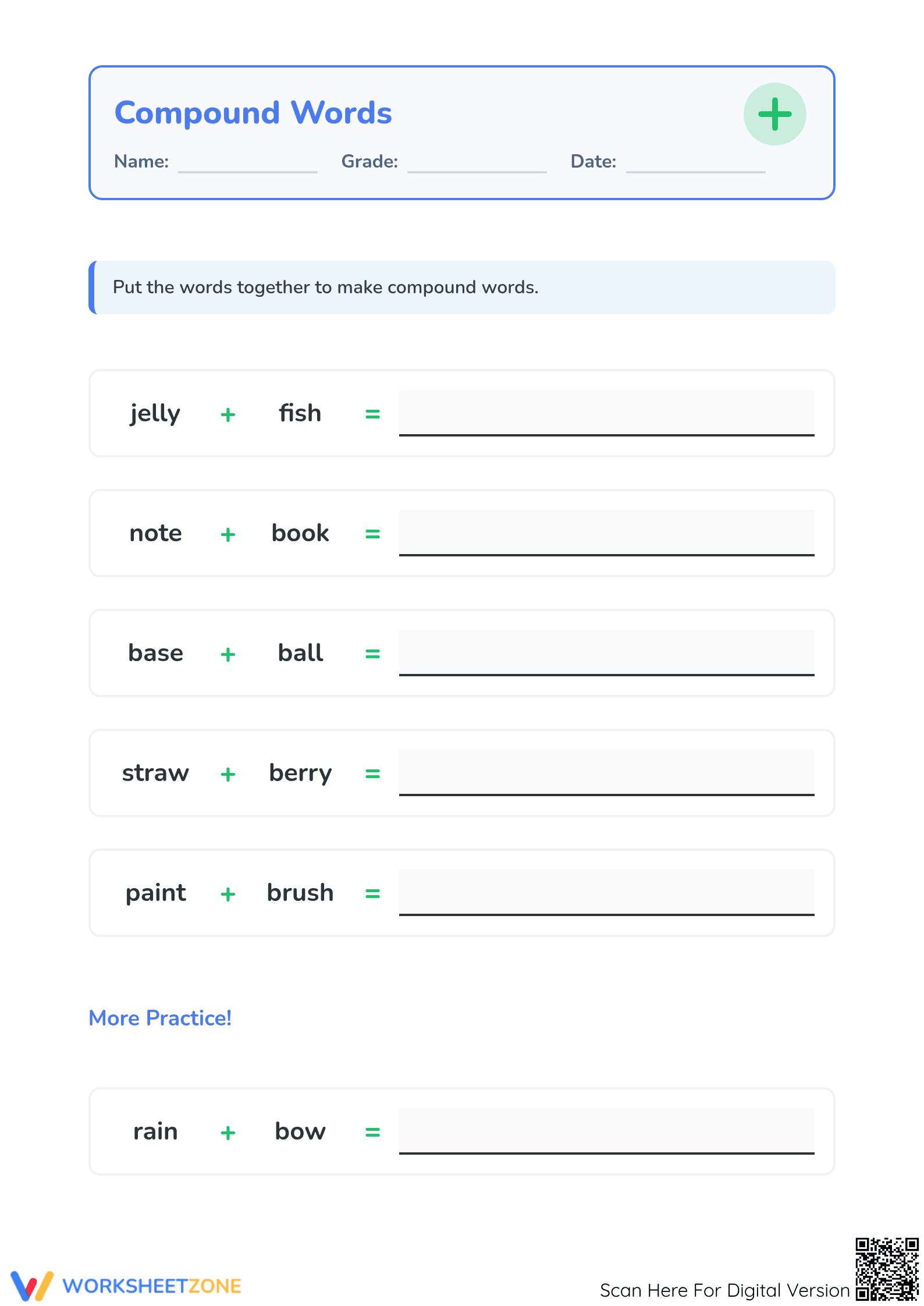 Printable Compound Words Worksheet | Grade 1 ELA - Page 1