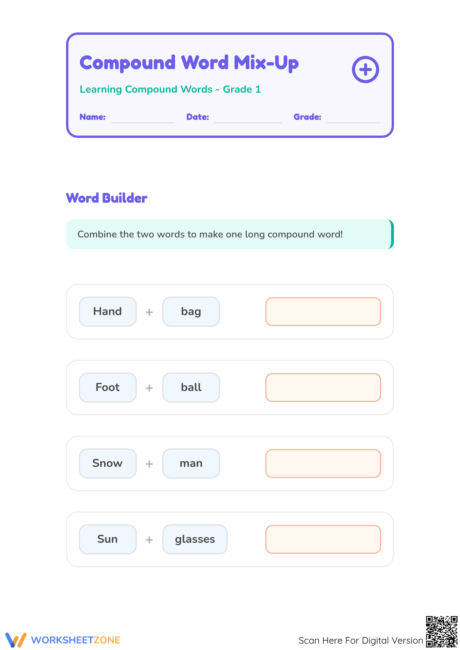 Essential Compound Words Worksheet | Grade 1 Printable - Page 1