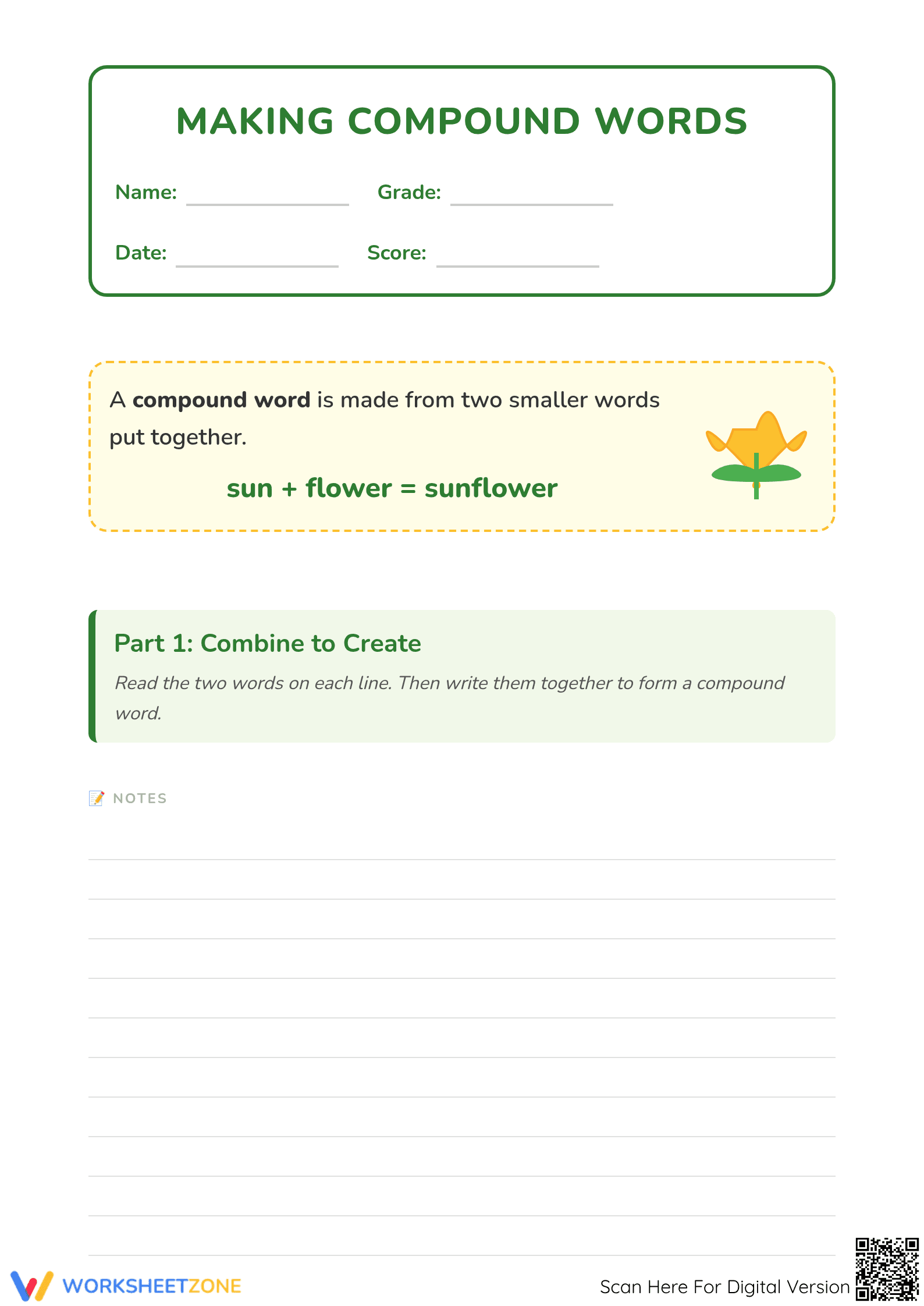 Creating Compound Words Worksheet | Grade 1 Printable - Page 1
