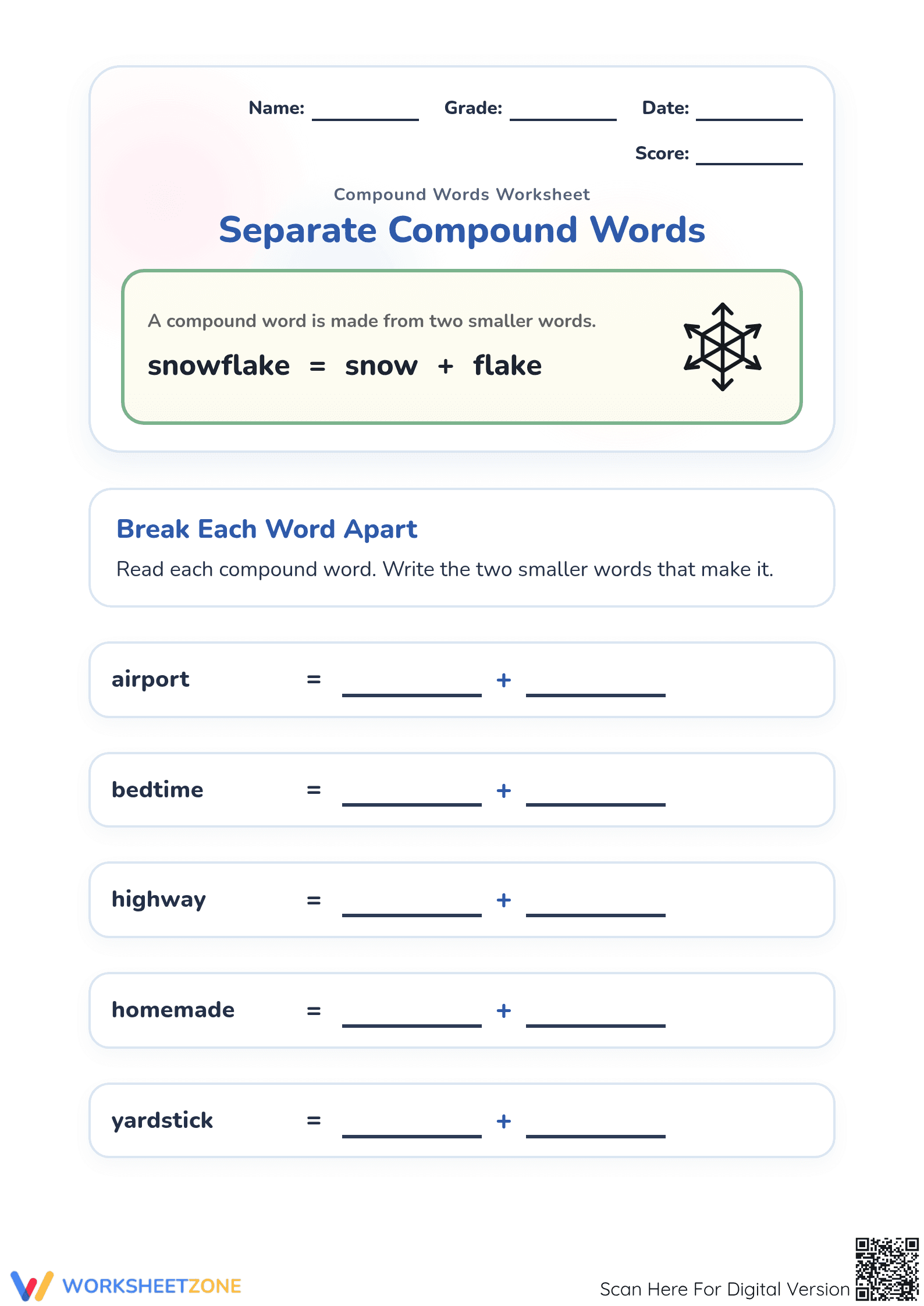 Essential Grade 1 Compound Words Worksheet | Printable - Page 1