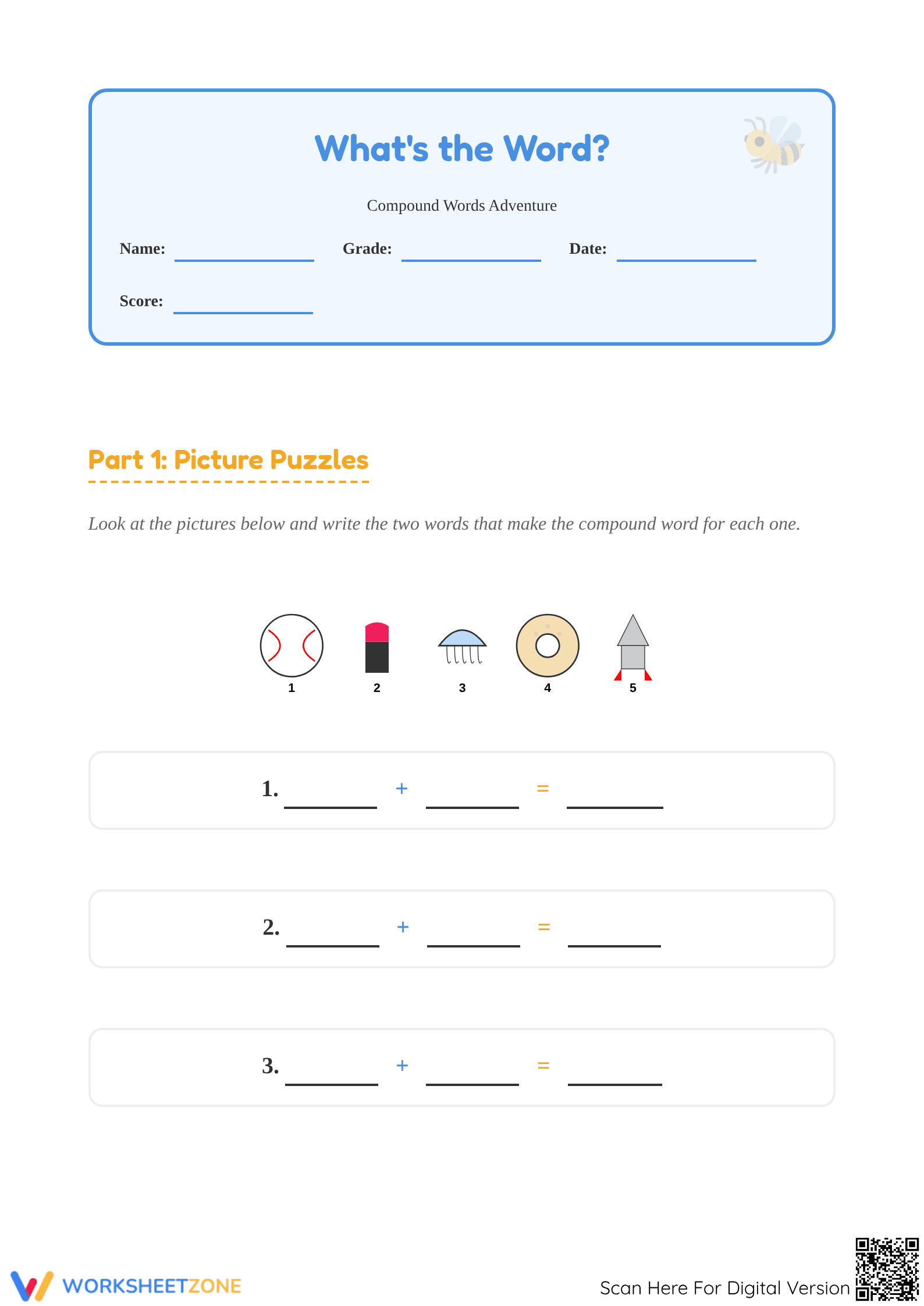 What's the Word? Compound Words Printable | Grade 1 ELA - Page 1