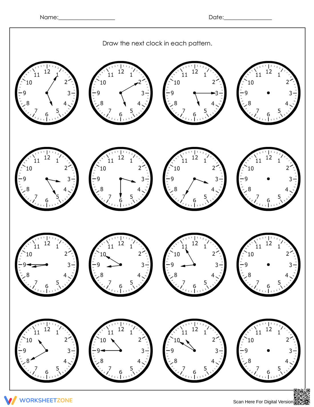 Draw the Next Clock Worksheet - Page 1