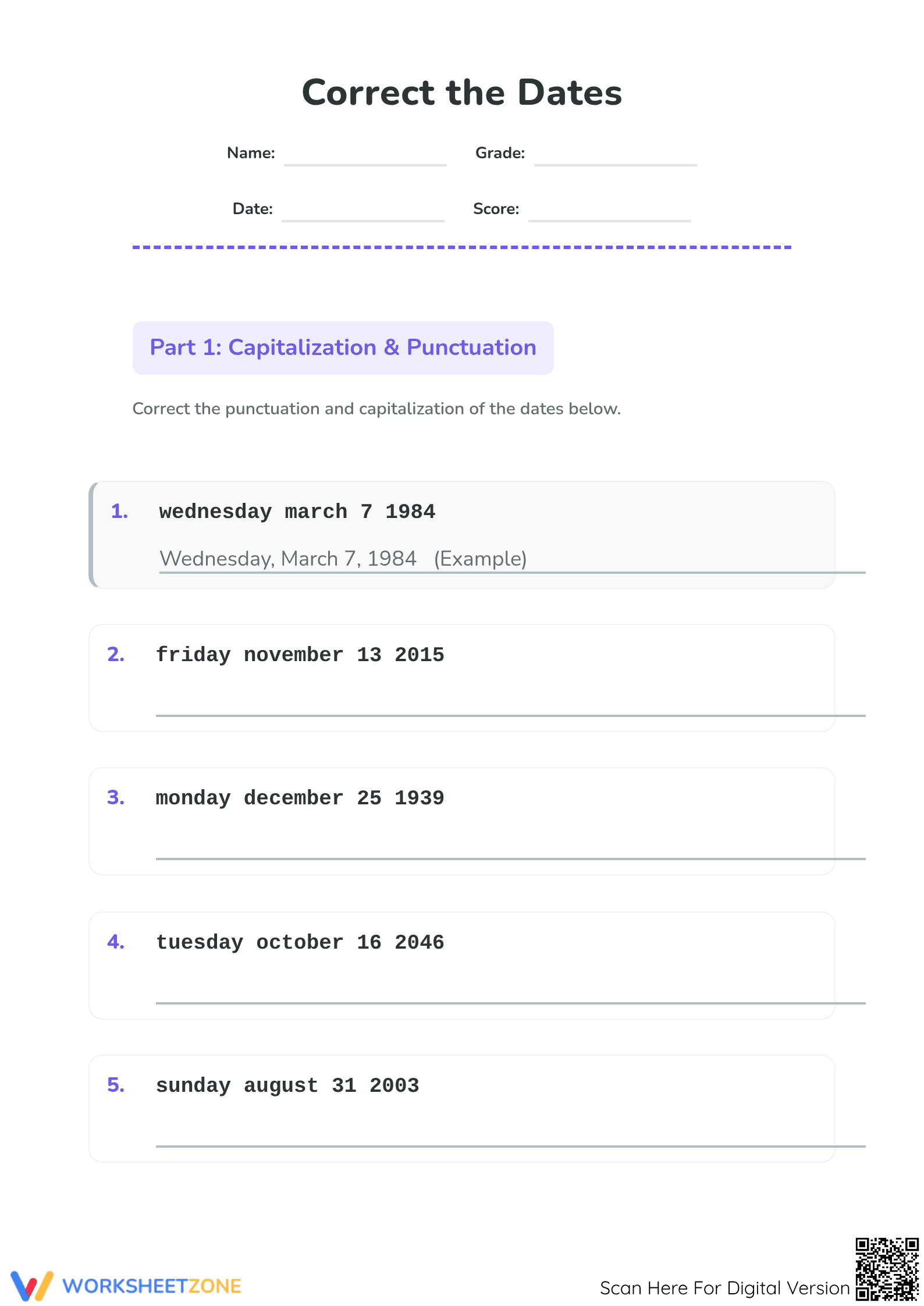 Essential Date Formatting Worksheet | Grade 2 Math - Page 1