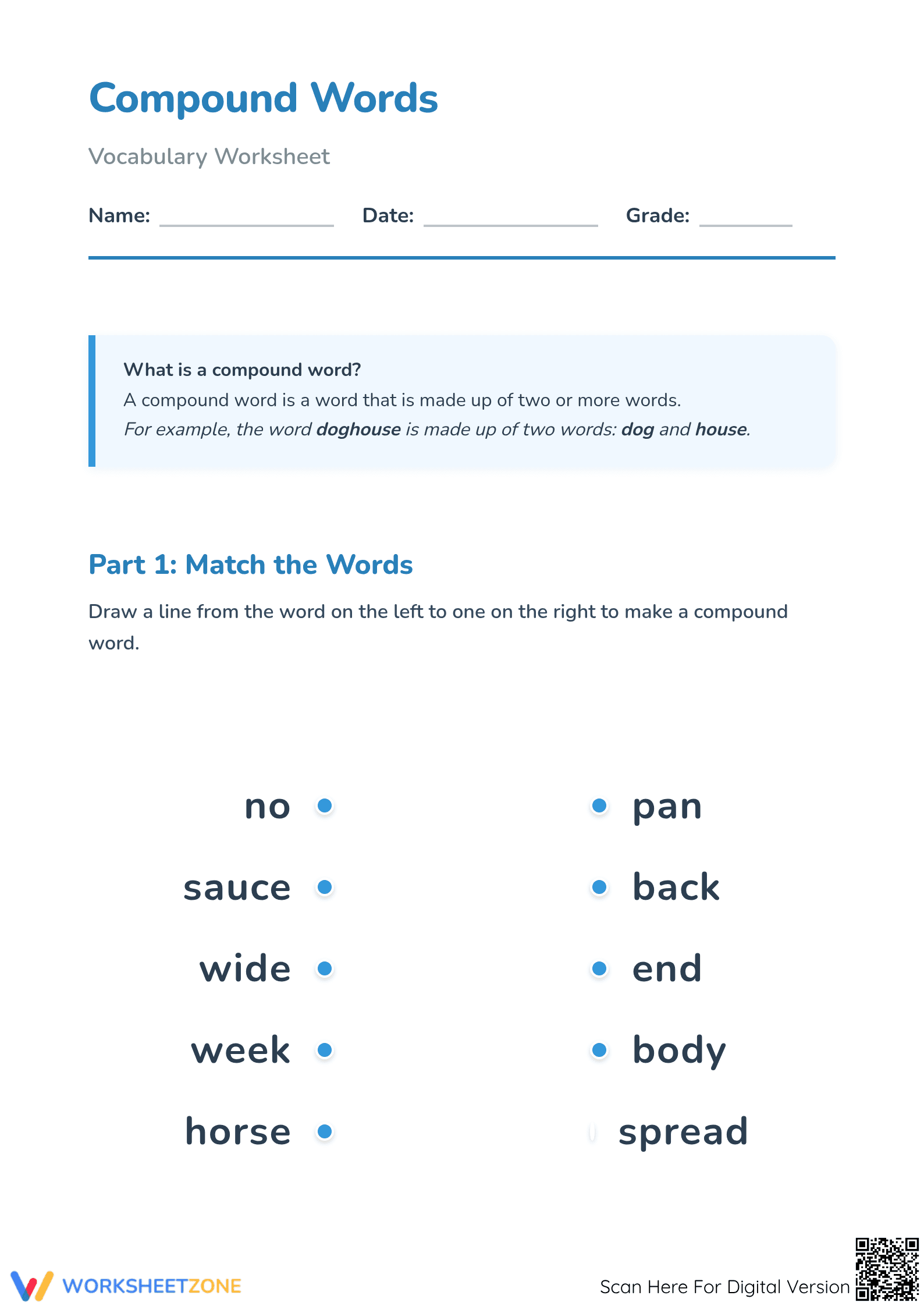 Essential Compound Words Worksheet | Grade 1 ELA - Page 1