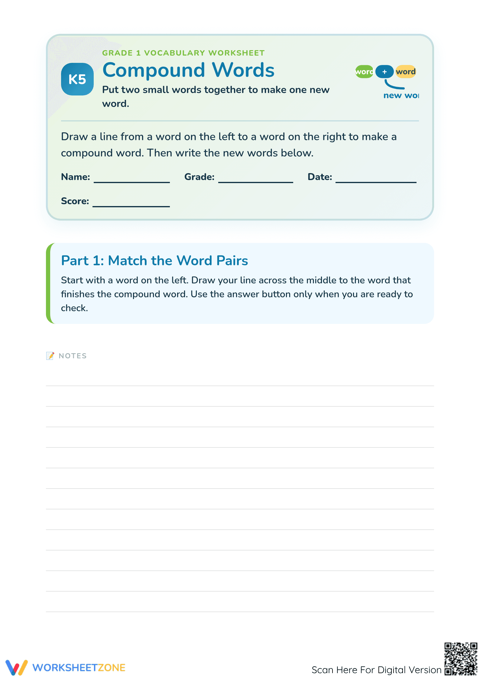 Compound Words Worksheet | Grade 1 Essential Printable - Page 1