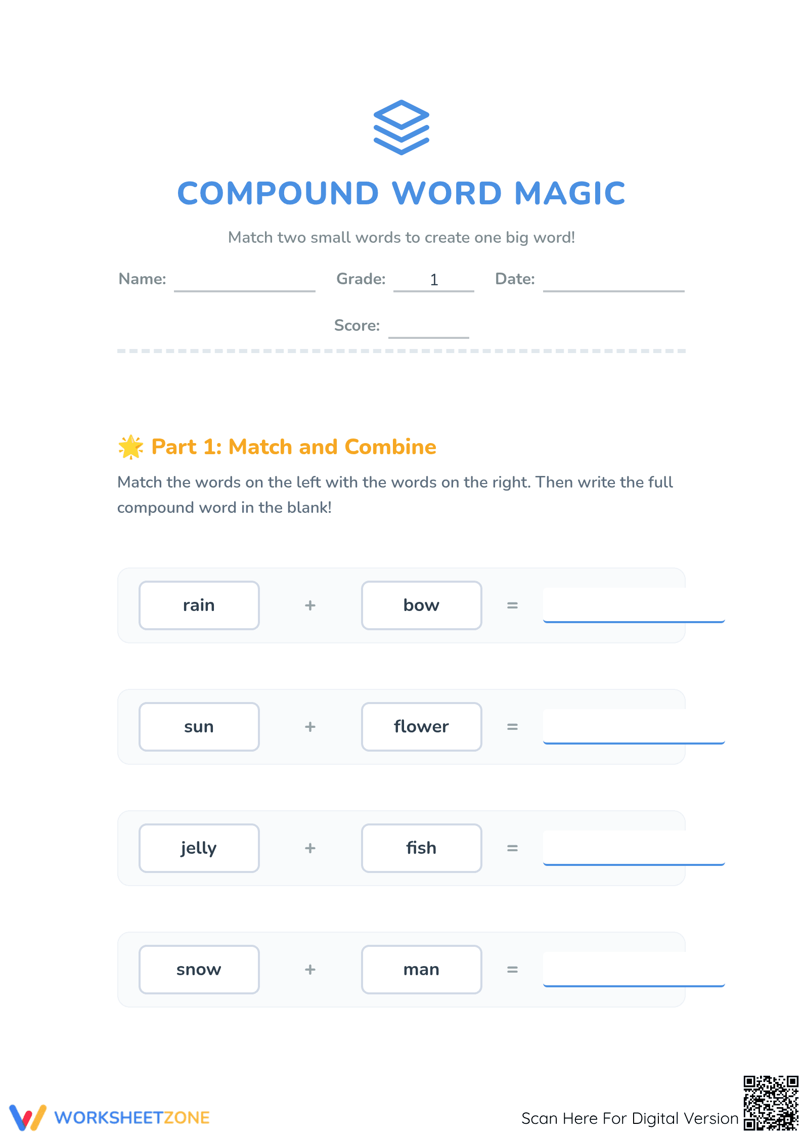 Compound Words Worksheet | Grade 1 Essential Printable - Page 1