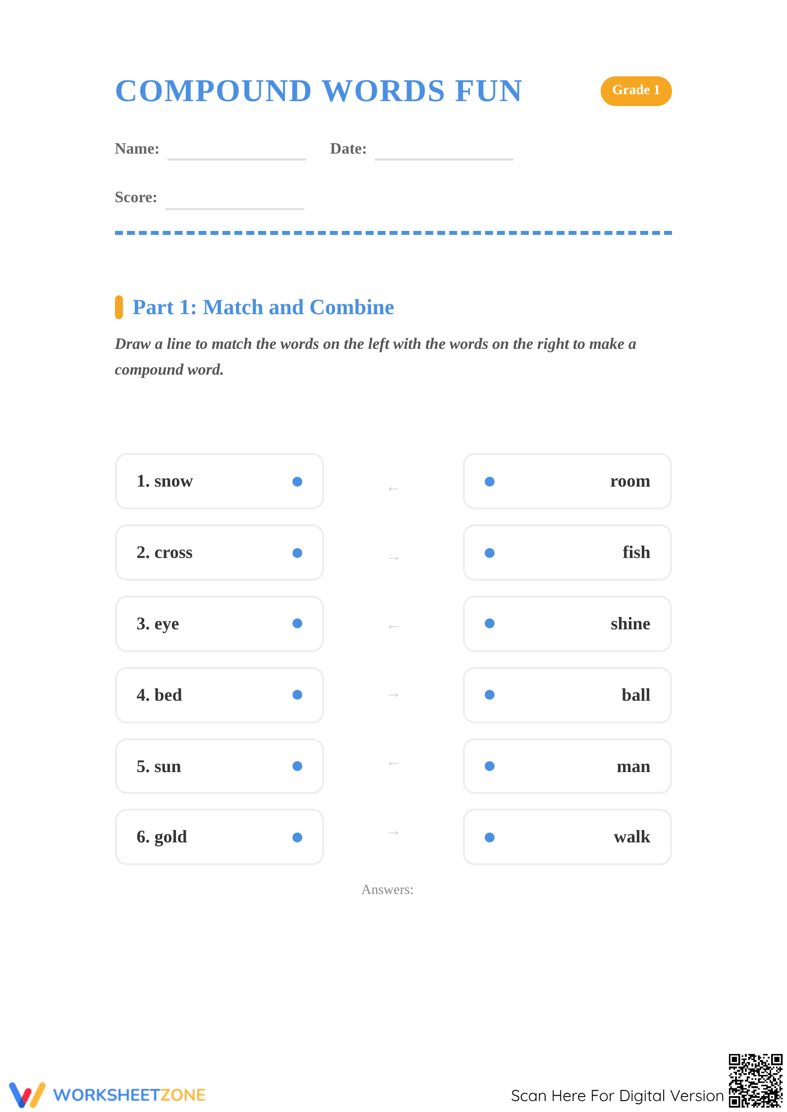 Grade 1 Compound Words — Printable Essential Worksheet - Page 1