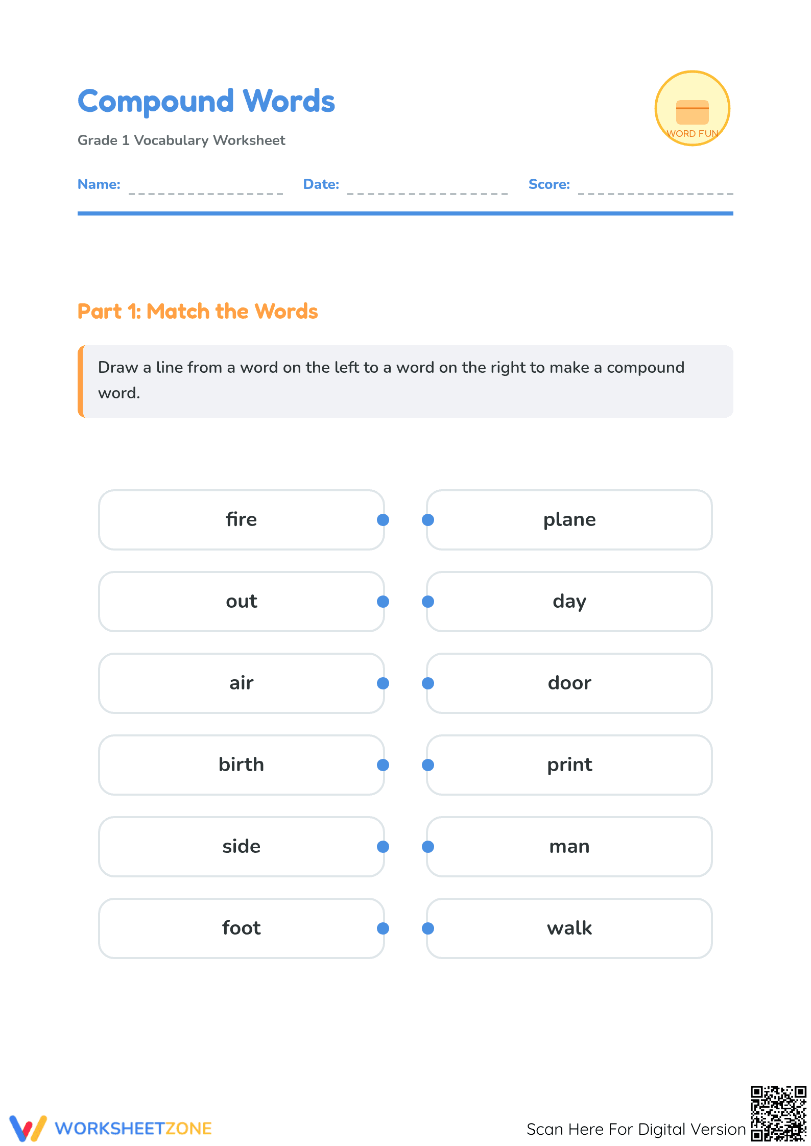 Essential Compound Words Worksheet | Grade 1 ELA - Page 1