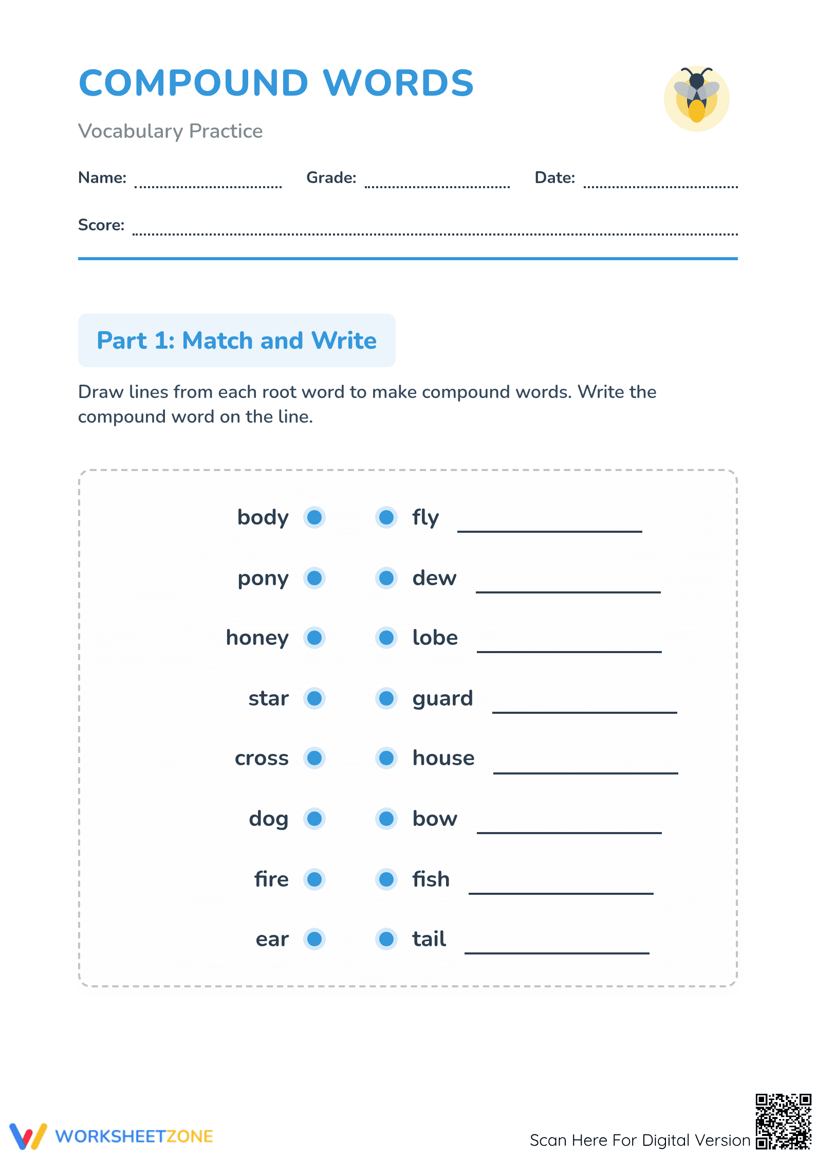 Grade 1 Compound Words — Printable No-Prep Worksheet - Page 1