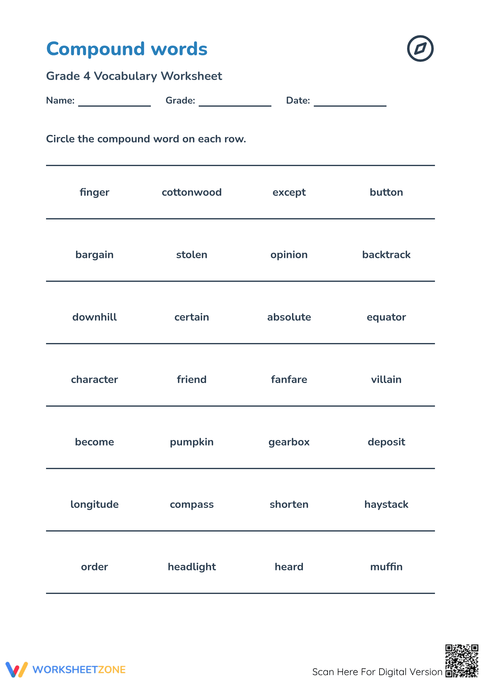 Compound Words Worksheet | Grade 4 Essential Practice - Page 1