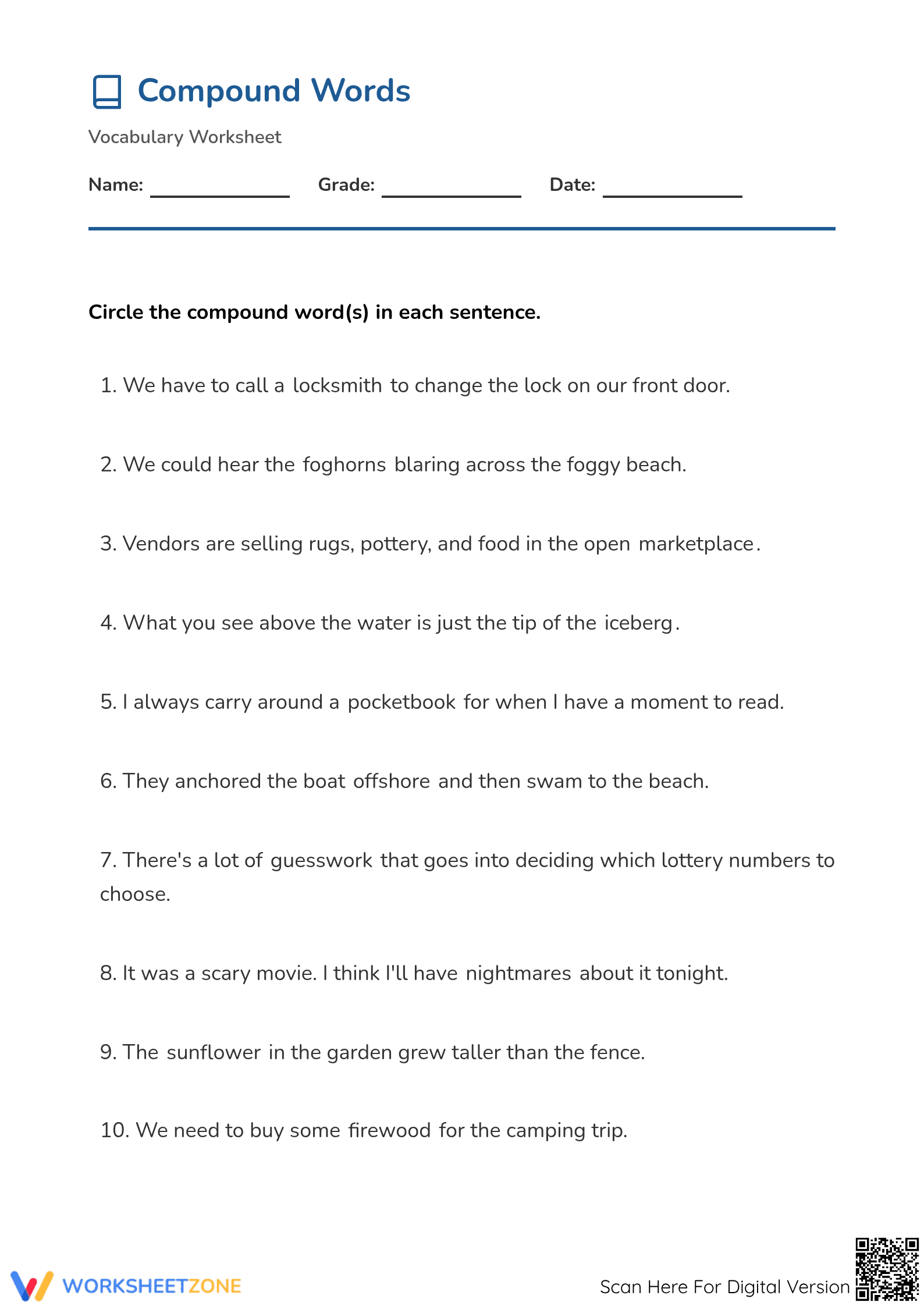 Compound Words Worksheet | Grade 2-4 Printable - Page 1