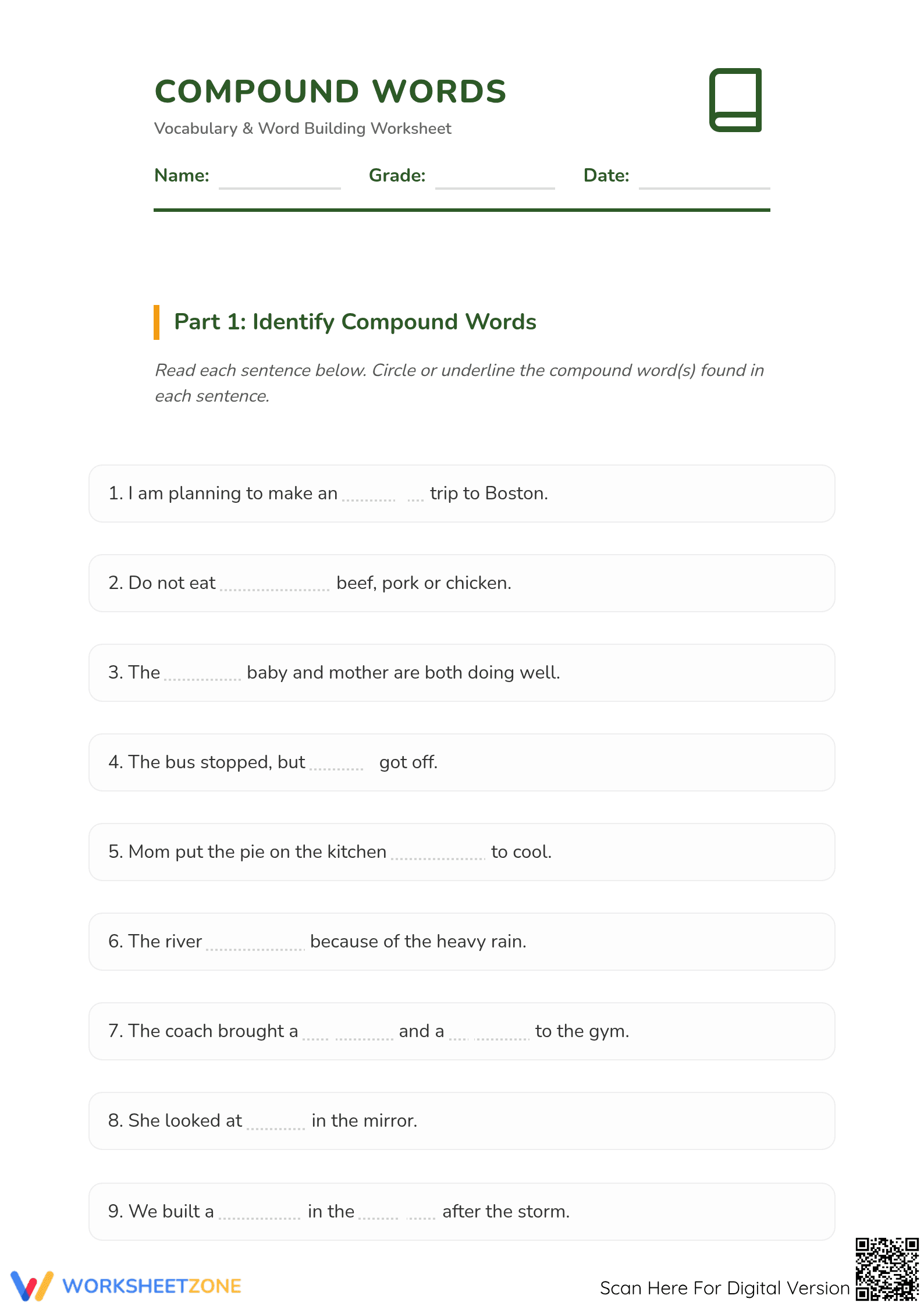 Compound Words Worksheet: Essential Grade 2-4 Practice - Page 1
