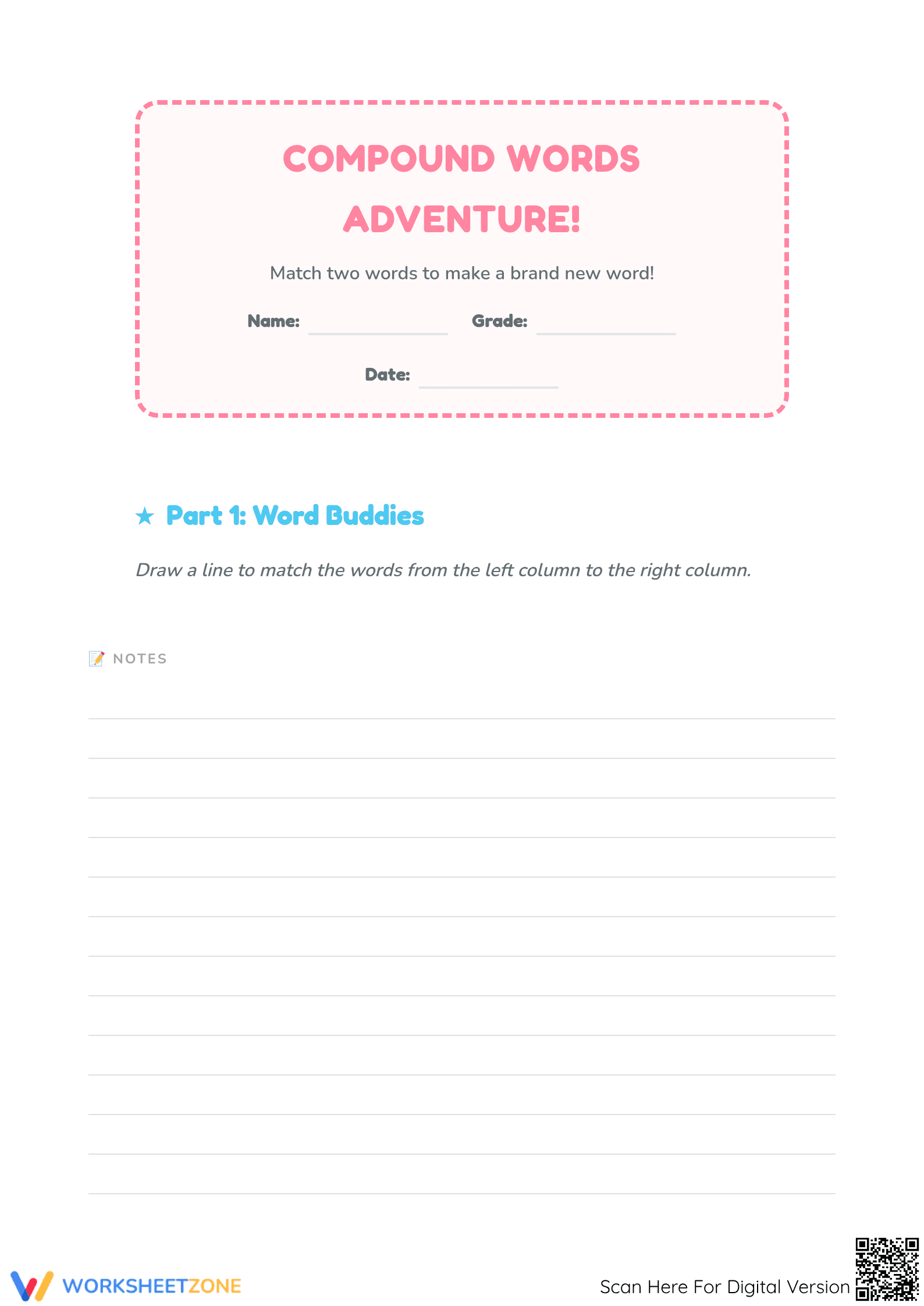 Printable Compound Words Adventure Worksheet | Grade 1 ELA - Page 1