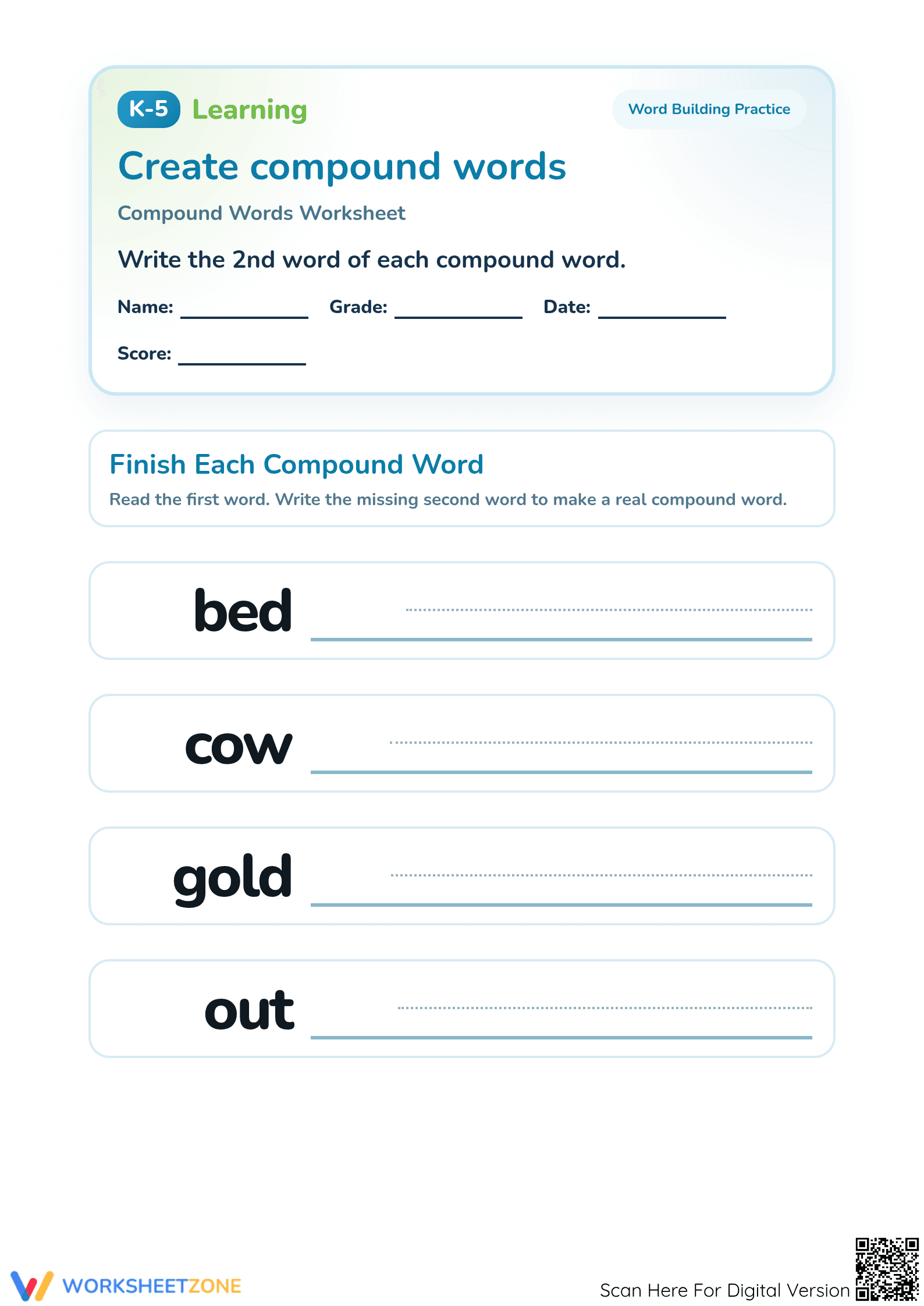 Grade 1-4 Compound Words — Essential No-Prep Worksheet - Page 1