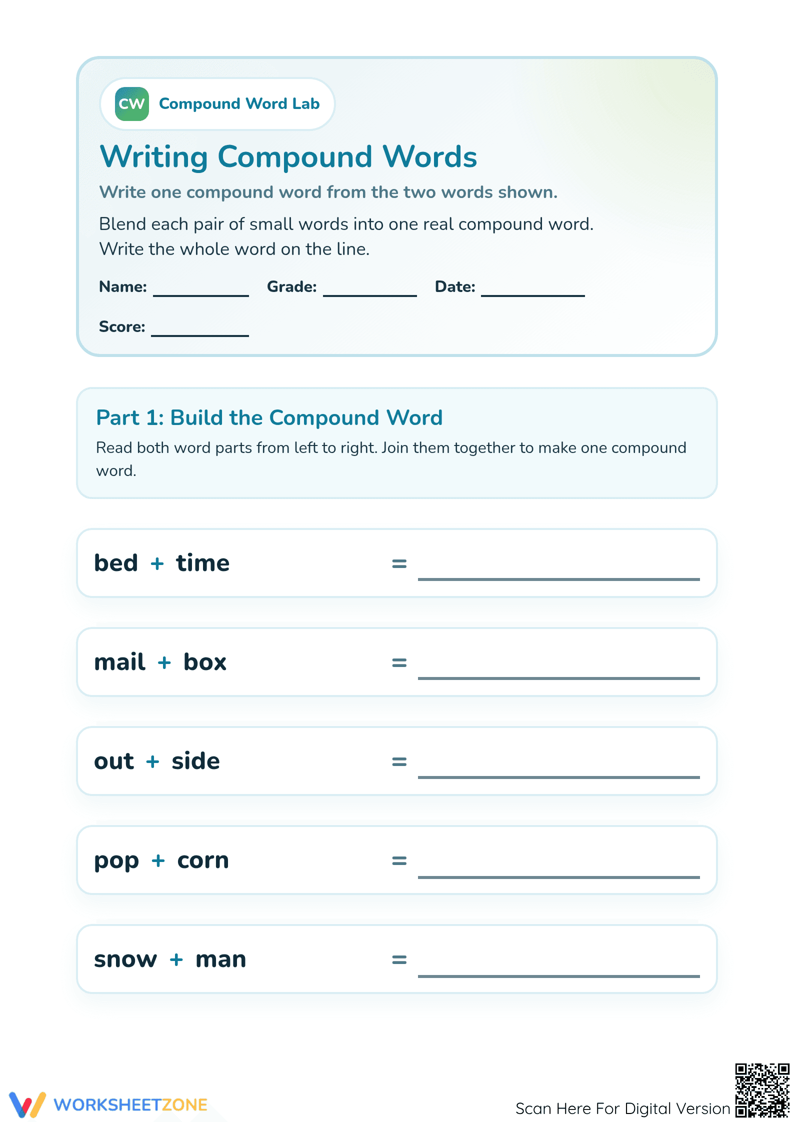 Printable Compound Words Worksheet | Grade 2 ELA - Page 1